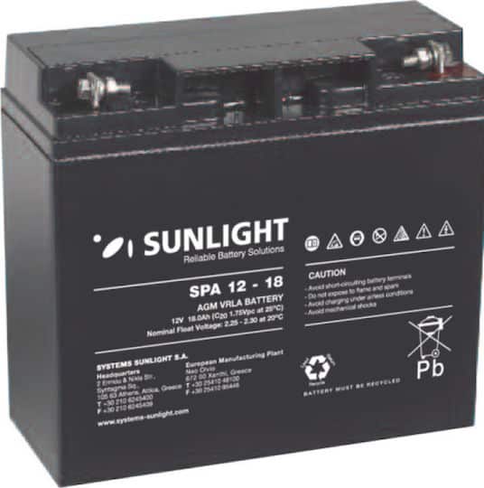 Εικόνα 1 από 1 — Μπαταρια Συναγερμου 12V/18Ah Sunlight VRLA