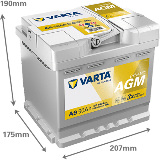 Εικόνα 3 από 3 — Μπαταρια Αυτοκινητου Varta A9 50ah AGM CCA 540A Start/ Stop