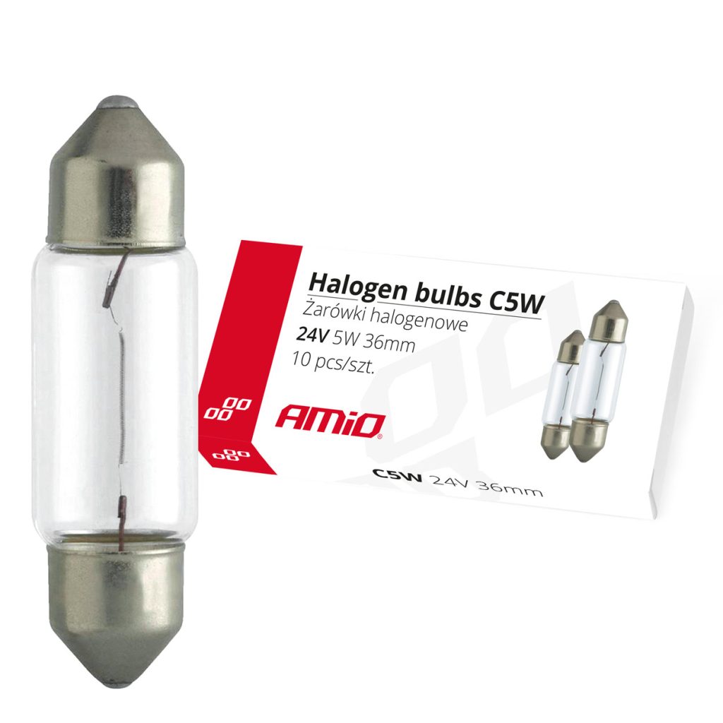 Εικόνα 1 από 1 — Amio – Λαμπτήρες Πλαφονιέρας C5W 24V 5W 36mm Αλογόνου για Φορτηγά – 10 τεμ. (01000/AM)