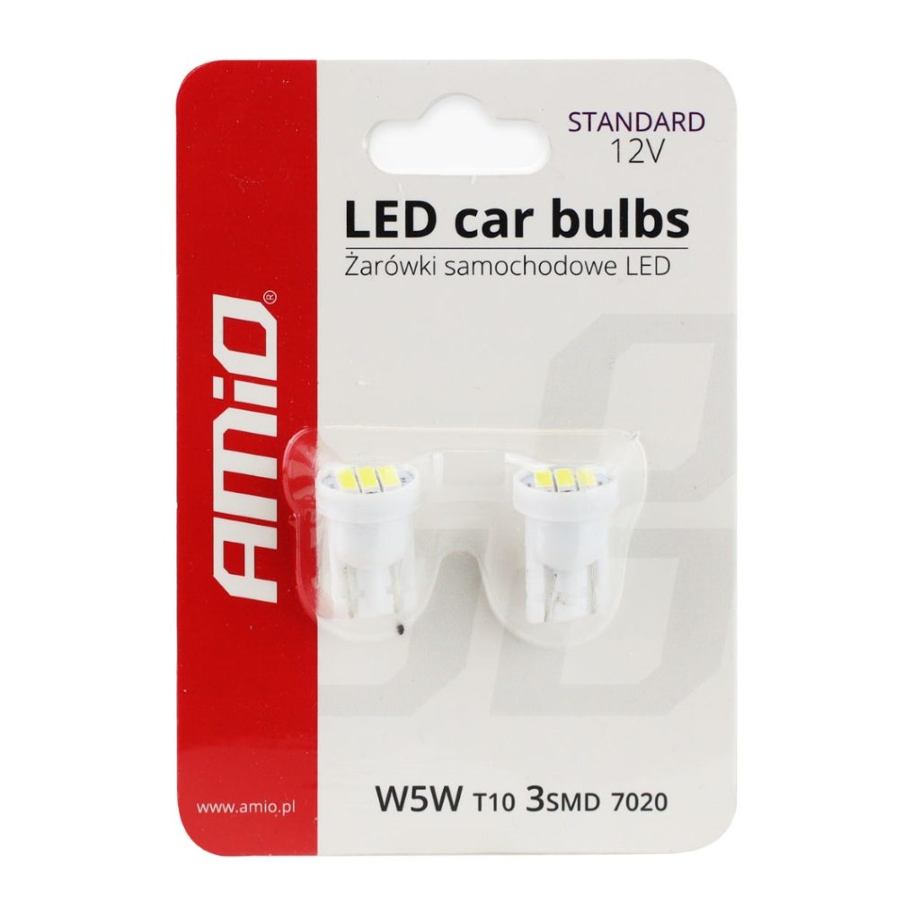 Εικόνα 3 από 3 — Amio – Λαμπάκια LED 3SMD 7020 τύπου T10 βάση W5W W2.1×9.5d τάση λειτουργίας 12V απόδοσης 0.4W χρώμα λευκό για Επιβατικά Αυτοκίνητα – 2 τεμ. (01096/AM)