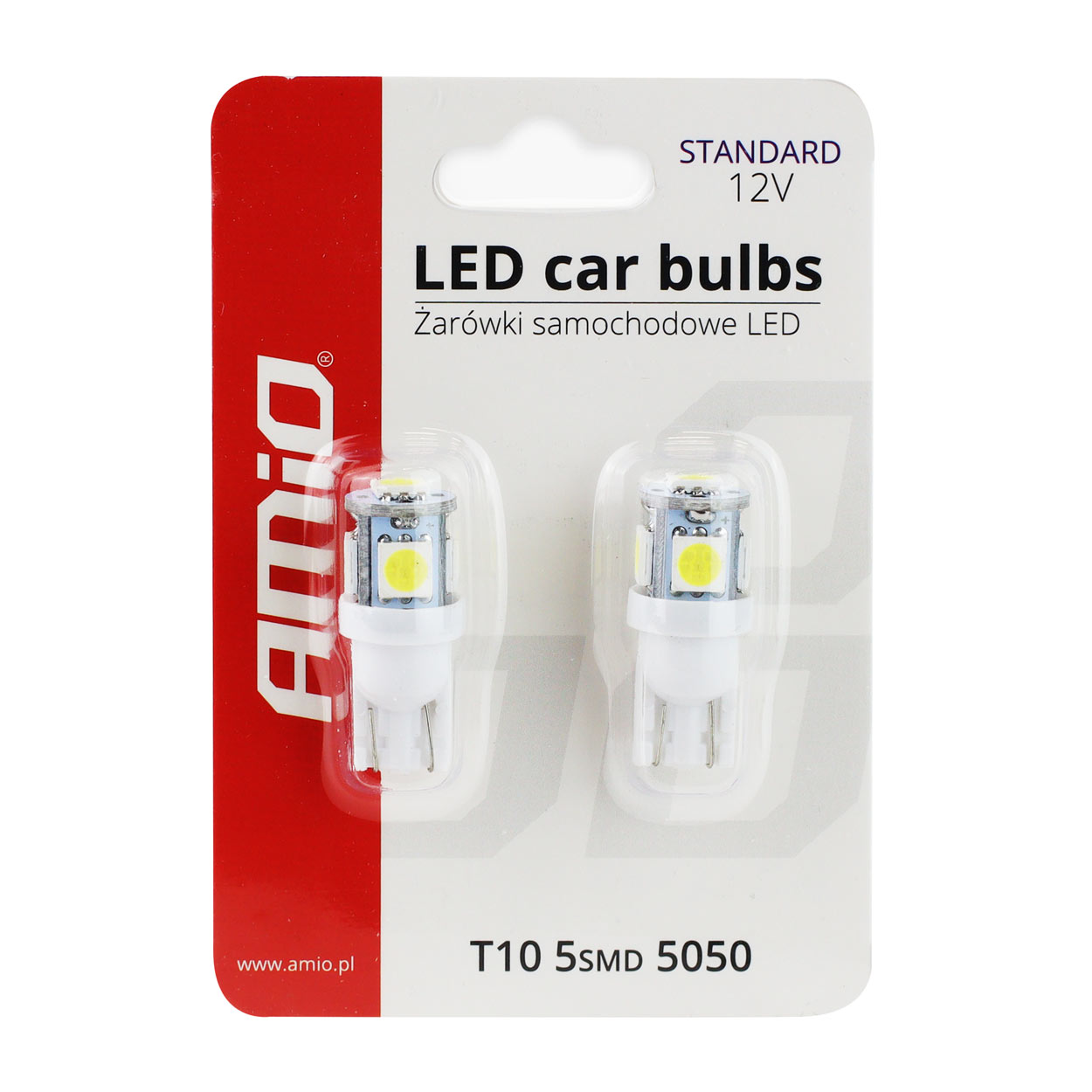 Εικόνα 3 από 3 — Amio – Λάμπες LED T10 W5W 12V W2.1×9.5d Λευκό Φως 5600K με 5 SMD 5050 chips Καρφωτές για Φώτα Θέσης Πινακίδας και Εσωτερικού Φωτισμού Αυτοκινήτου – 1 σετ (01284/AM)