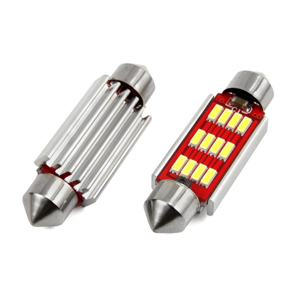 Εικόνα 1 από 2 — Amio – Λαμπάκια Πλαφονιέρας LED 41mm 12/24V 2.9W 5600K 12LED C10W Festoon Canbus Λευκό Φως για Εσωτερικό Φωτισμό και Πινακίδα Αυτοκινήτου – 2 τεμ. (01291/AM)