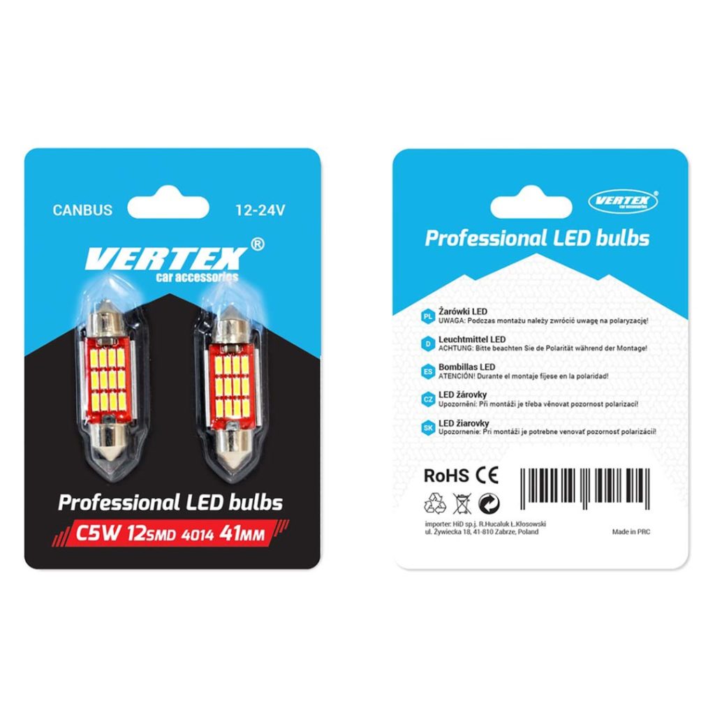 Εικόνα 2 από 2 — Amio – Λαμπάκια Πλαφονιέρας LED 41mm 12/24V 2.9W 5600K 12LED C10W Festoon Canbus Λευκό Φως για Εσωτερικό Φωτισμό και Πινακίδα Αυτοκινήτου – 2 τεμ. (01291/AM)
