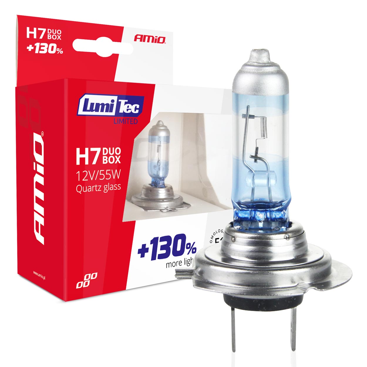 Εικόνα 1 από 5 — Amio – Λάμπες Αλογόνου H7 12V 55W P14.5s Lumitec Limited +130% έως 40m 4300K για Αυτοκίνητο & Μοτοσυκλέτα Σετ 2 Τεμ. (01406/AM)