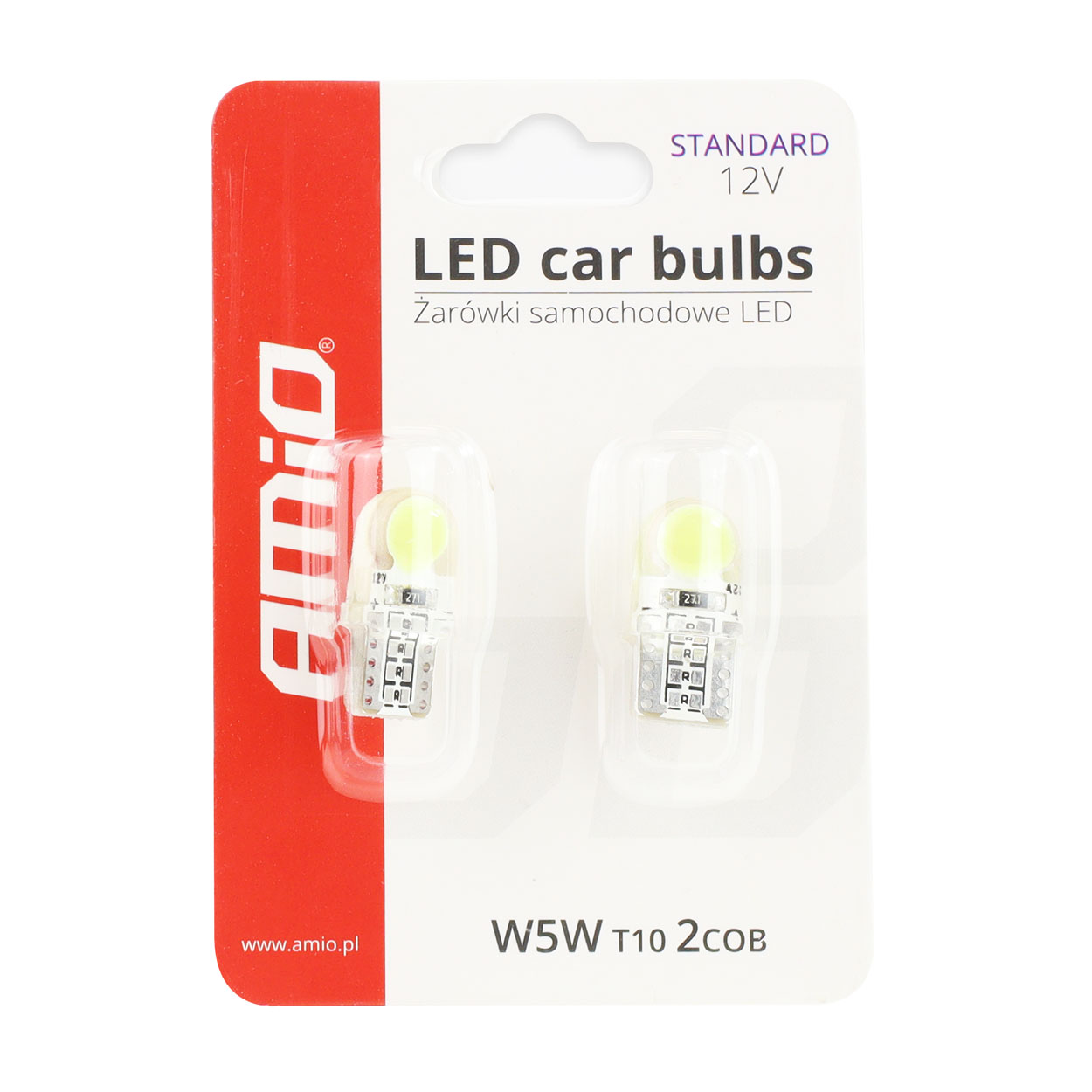 Εικόνα 3 από 3 — Amio – LED T10 W5W 12V W2.1×9.5d 5600K COB Σιλικόνης Καρφωτό Λευκό για Φώτα Θέσης & Εσωτερικού Αυτοκινήτου – 2 Τεμ. (01441/AM)