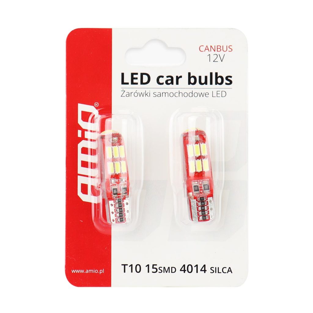 Εικόνα 3 από 3 — Amio – LED CANBUS T10 W5W 12V W2.1×9.5d 5600K 15xSMD 4014 Σιλικόνης Καρφωτό Λευκό για Φώτα Θέσης & Εσωτερικού Αυτοκινήτου – 2 Τεμ. (01443/AM)