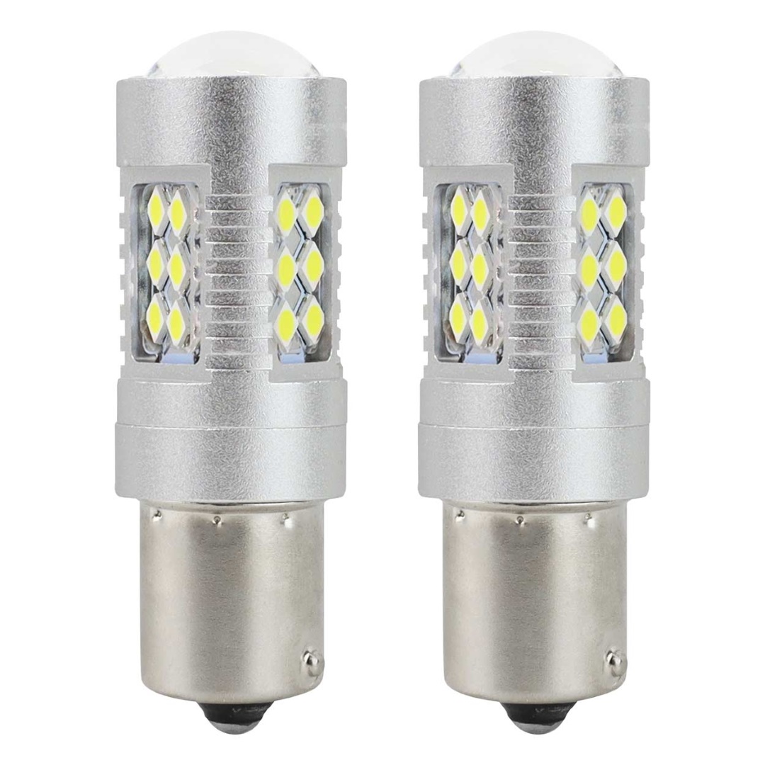 Εικόνα 1 από 3 — Amio – LED CANBUS P21W BA15s 12/24V 24xSMD 3030 Λευκό Διάθλασης Μονοπολικό για Φώτα Αυτοκινήτου & Φορτηγού – 2 Τεμ. (01445/AM)