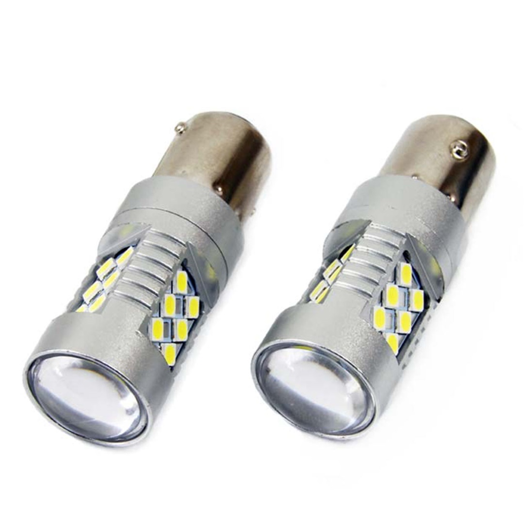 Εικόνα 2 από 3 — Amio – LED CANBUS P21W BA15s 12/24V 24xSMD 3030 Λευκό Διάθλασης Μονοπολικό για Φώτα Αυτοκινήτου & Φορτηγού – 2 Τεμ. (01445/AM)
