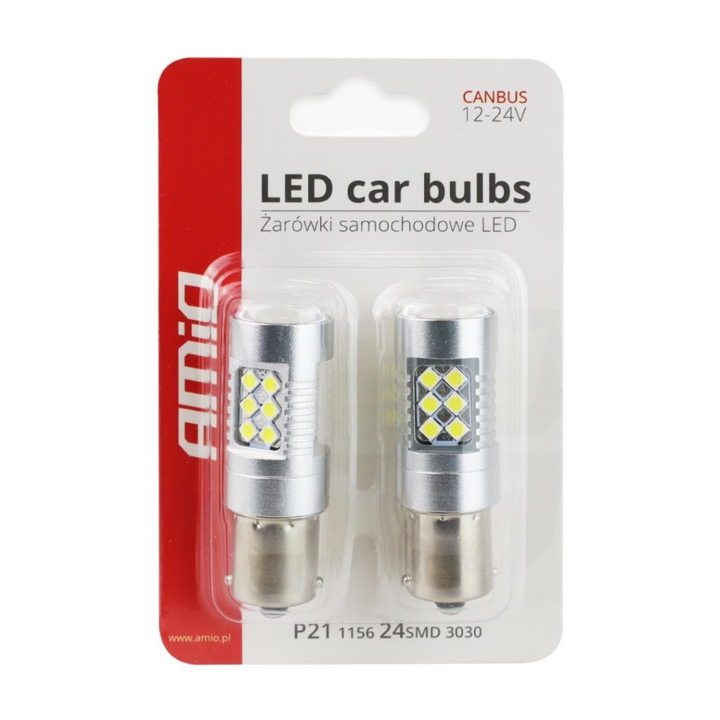 Εικόνα 3 από 3 — Amio – LED CANBUS P21W BA15s 12/24V 24xSMD 3030 Λευκό Διάθλασης Μονοπολικό για Φώτα Αυτοκινήτου & Φορτηγού – 2 Τεμ. (01445/AM)
