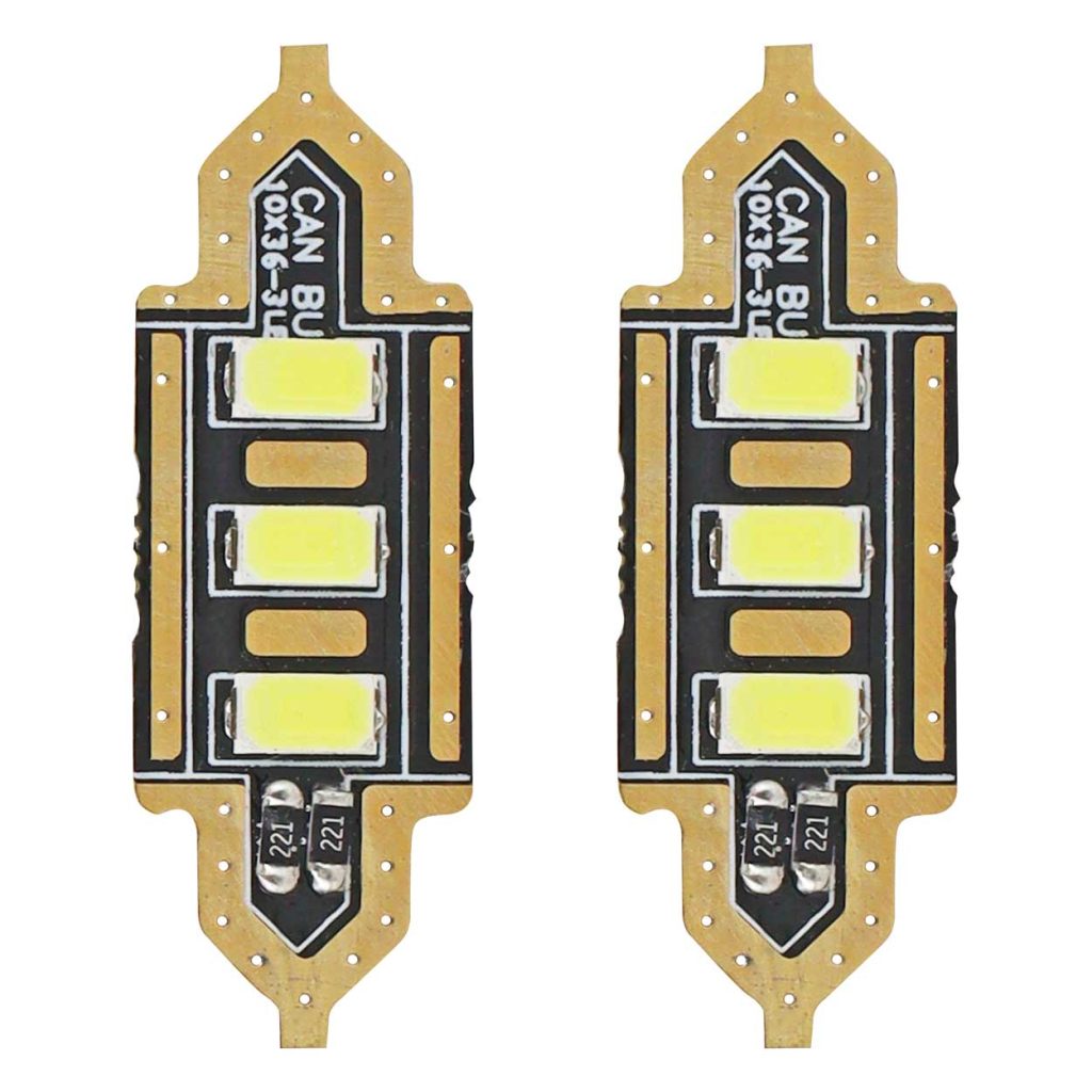 Εικόνα 1 από 3 — Amio – LED Λαμπάκια Πλαφονιέρας 36mm 12V 5600K 3xSMD 5730 για Εσωτερικό Φωτισμό Αυτοκινήτου – 2 Τεμ. (01449/AM)