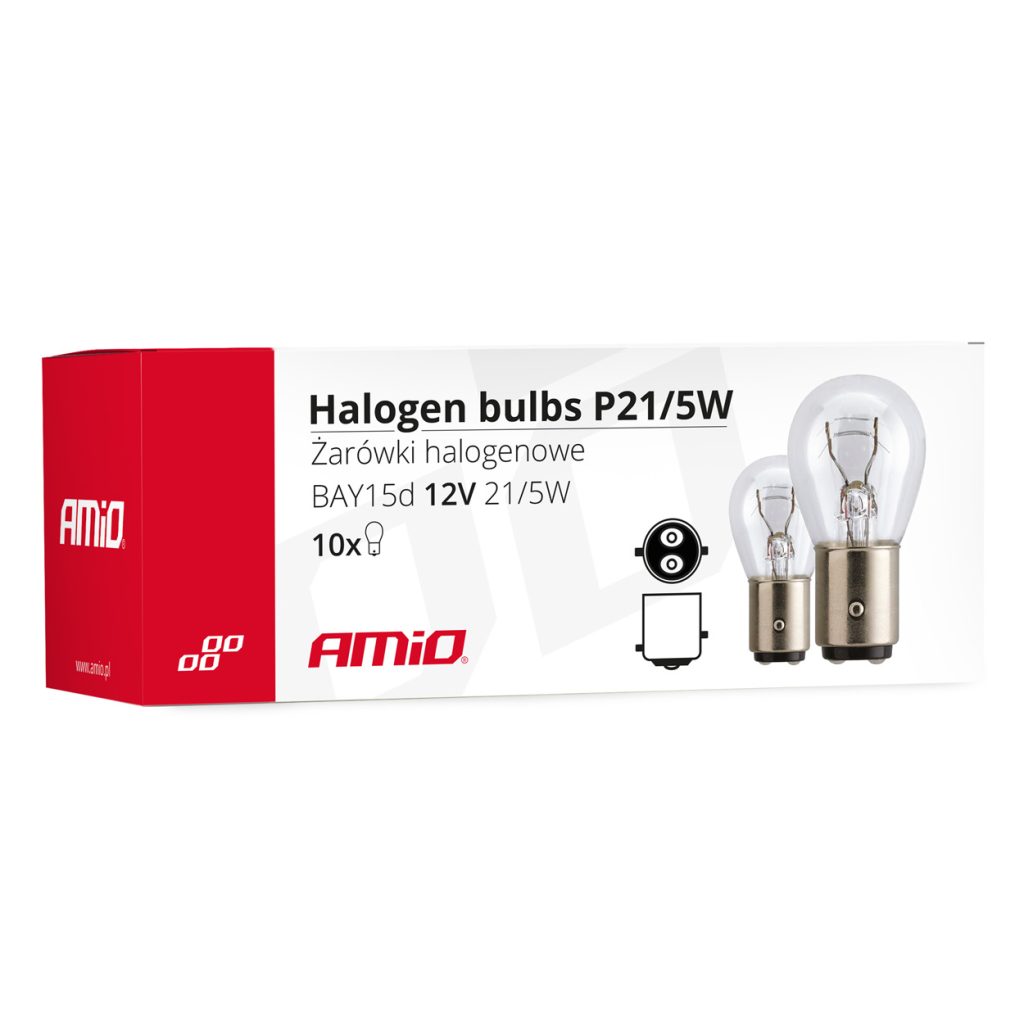 Εικόνα 3 από 3 — Amio – Λαμπτήρες Αλογόνου P21/5W BAY15d 12V 21/5W Διπολικοί για Φώτα Στοπ και Θέσης Αυτοκινήτου – Κουτί 10 Τεμ. (01488/AM)