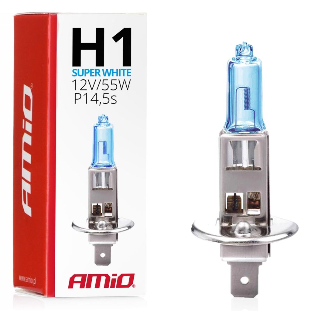 Εικόνα 1 από 3 — Amio – Λαμπτήρας Αλογόνου H1 P14.5s 12V 55W Super White για Προβολείς Αυτοκινήτου – 1 Τεμ. (01489/AM)