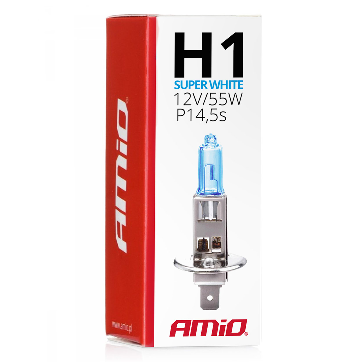 Εικόνα 3 από 3 — Amio – Λαμπτήρας Αλογόνου H1 P14.5s 12V 55W Super White για Προβολείς Αυτοκινήτου – 1 Τεμ. (01489/AM)