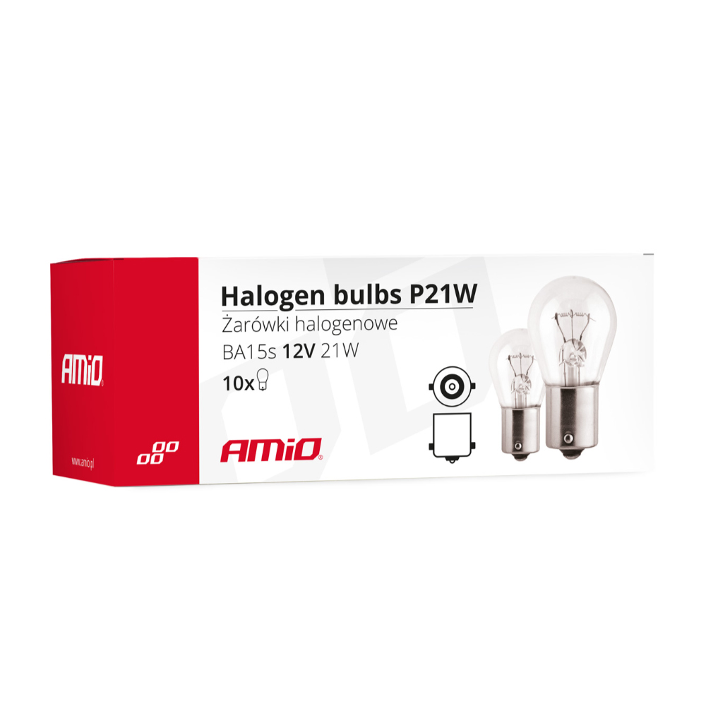 Εικόνα 3 από 3 — Amio – Λαμπτήρες Αλογόνου P21W BA15s 12V 21W για Φώτα Αυτοκινήτου Σε Κουτί – 10 Τεμ. (01491/AM)