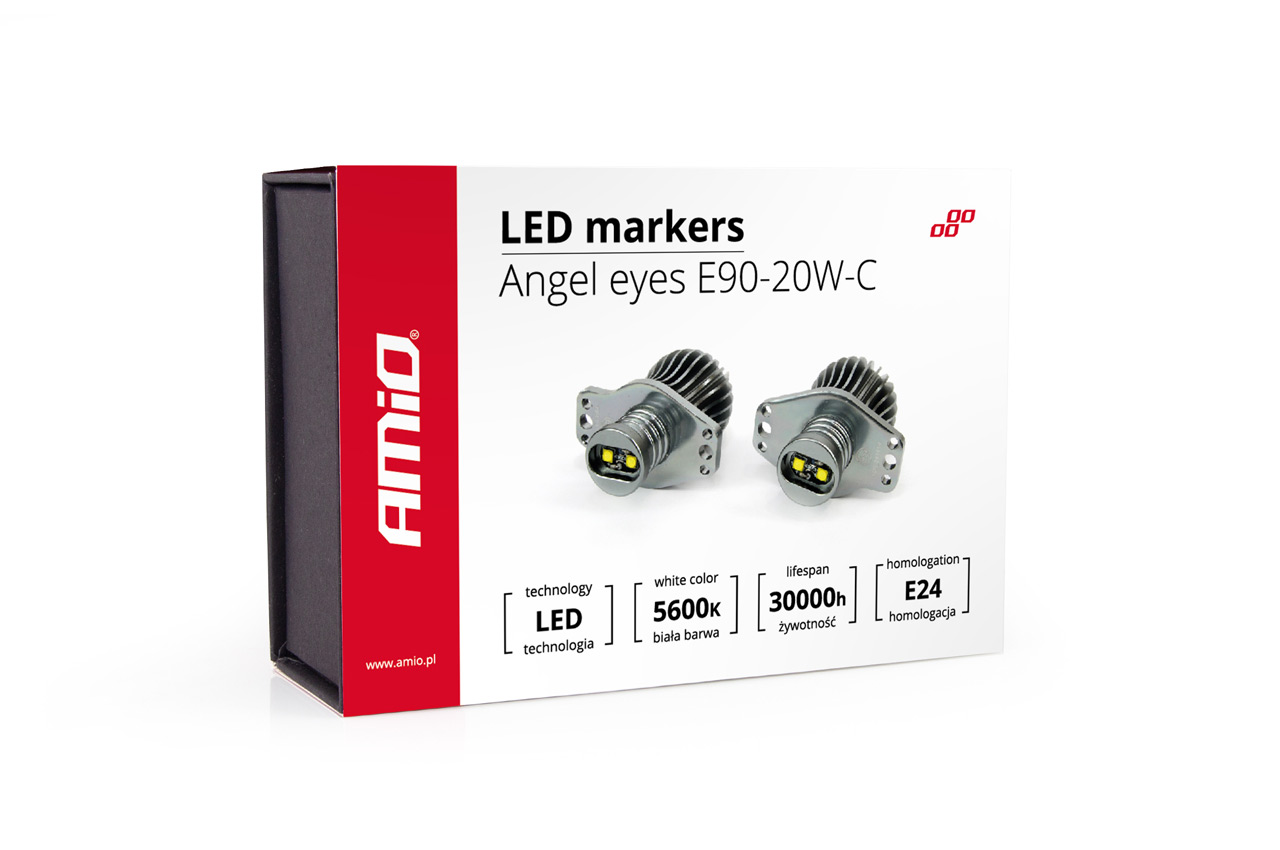 Εικόνα 1 από 2 — Amio – LED Λαμπάκια Angel Eyes 20W 340lm 5600K CANBUS για BMW Σειρά 3 E90 Sedan / E91 Station Wagon 2005-2008 για Καθαρό Λευκό Φως & Χωρίς Σφάλματα – Σετ 2 Τεμ. (01541/AM)