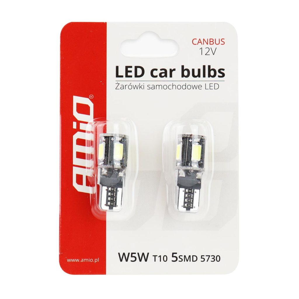 Εικόνα 3 από 3 — Amio – Λαμπάκια LED T10 W5W 12V 2W 5600K 5xSMD 5730 CANBUS Καρφωτά για Ισχυρό Λευκό Φωτισμό χωρίς Σφάλματα – Σετ 2 Τεμ. (01628/AM)