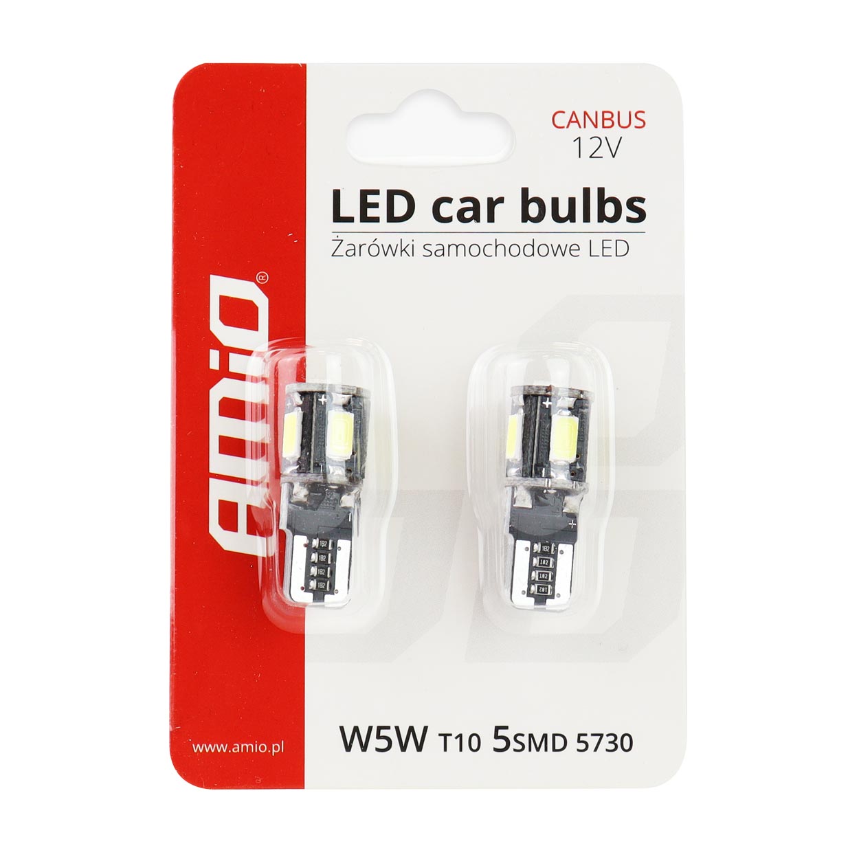 Εικόνα 3 από 3 — Amio – Λαμπάκια LED T10 W5W 12V 2W 5600K 5xSMD 5730 CANBUS Καρφωτά για Ισχυρό Λευκό Φωτισμό χωρίς Σφάλματα – Σετ 2 Τεμ. (01628/AM)
