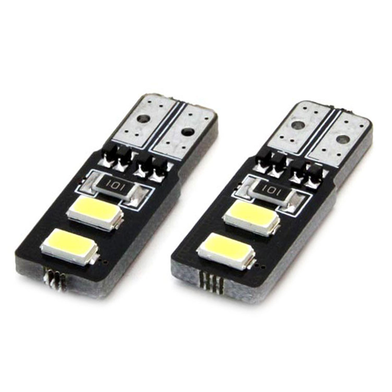 Εικόνα 2 από 3 — Amio – Λαμπάκια LED T10 W5W 12V 2W 5600K 4xSMD 5730 CANBUS Καρφωτά για Ισχυρό Λευκό Φωτισμό χωρίς Σφάλματα – Σετ 2 Τεμ. (01630/AM)