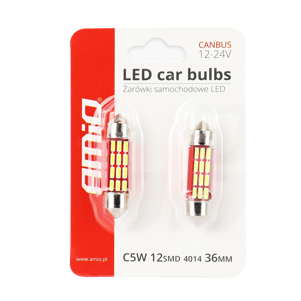 Εικόνα 3 από 3 — Amio – Λαμπάκια Πλαφονιέρας LED 36mm C5W C10W 12/24V 2W 5600K 12xSMD 4014 CANBUS για Καθαρό Φωτισμό Εσωτερικού – Σετ 2 Τεμ. (01632/AM)