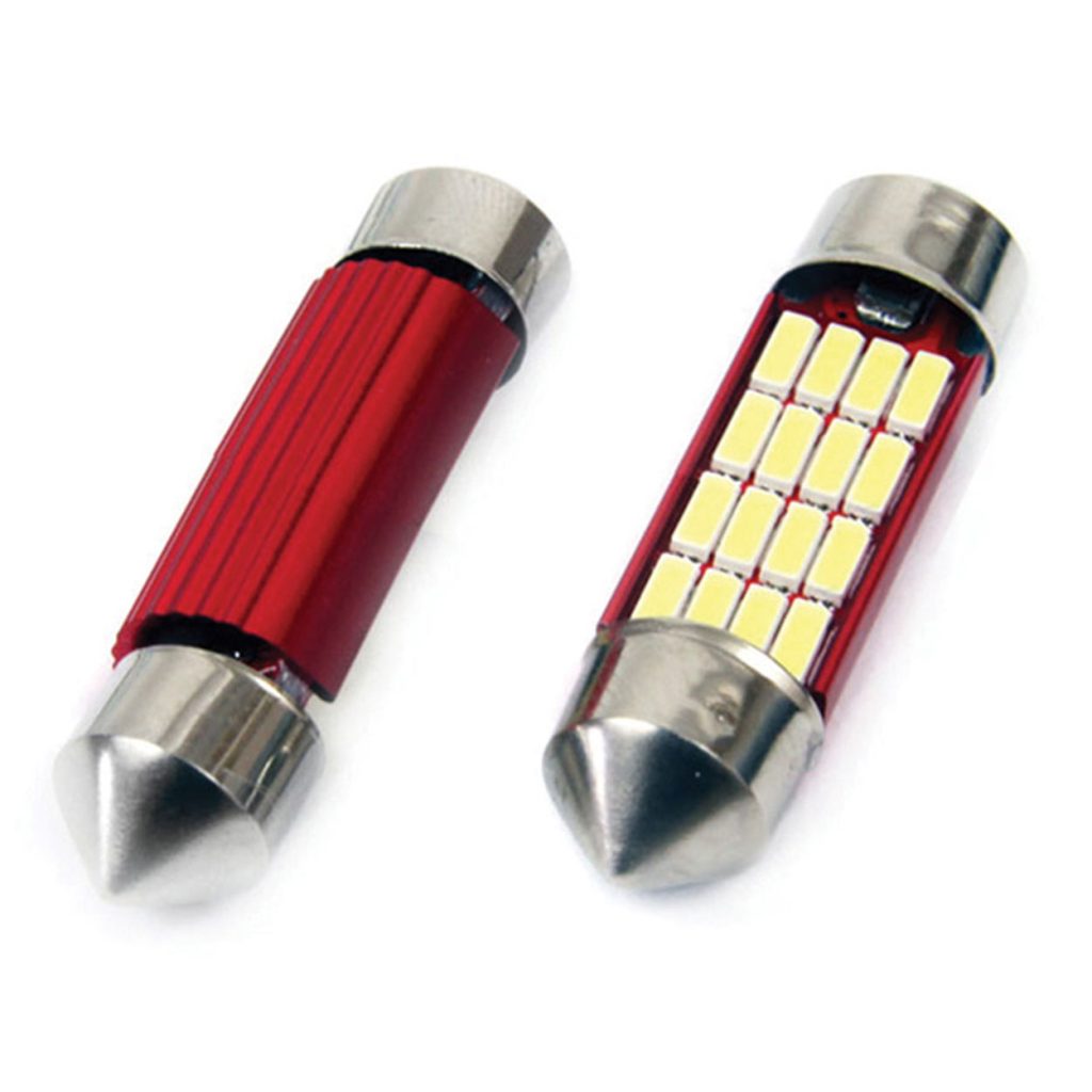 Εικόνα 2 από 3 — Amio – Λαμπάκια Πλαφονιέρας LED 39mm C5W C10W 12/24V 2.2W 5600K 14xSMD 4014 CANBUS για Ισχυρό Φωτισμό Εσωτερικού – Σετ 2 Τεμ. (01633/AM)