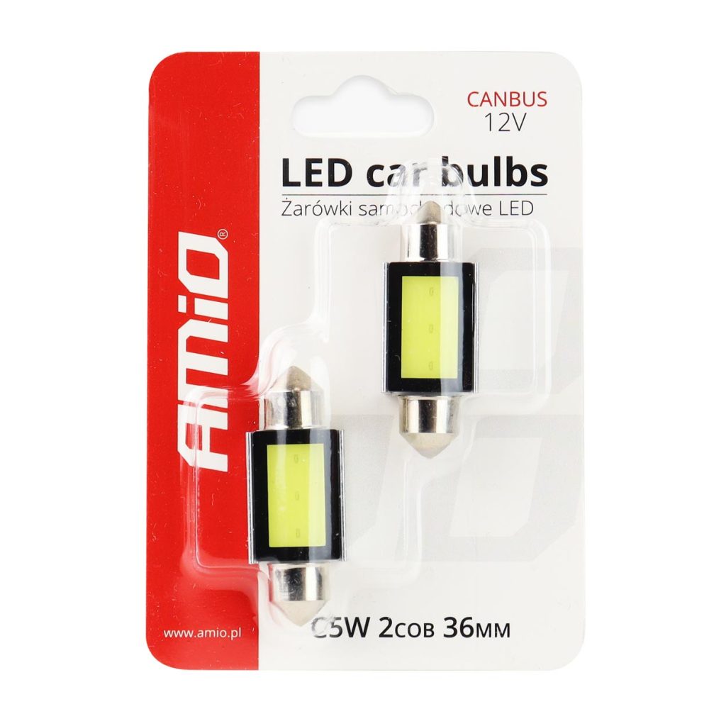Εικόνα 2 από 3 — Amio – Λαμπάκια Πλαφονιέρας LED 36mm C5W C10W 12V 2.4W 5600K 3xCOB CANBUS για Ισχυρό Ομοιόμορφο Φωτισμό Εσωτερικού – Σετ 2 Τεμ. (01639/AM)