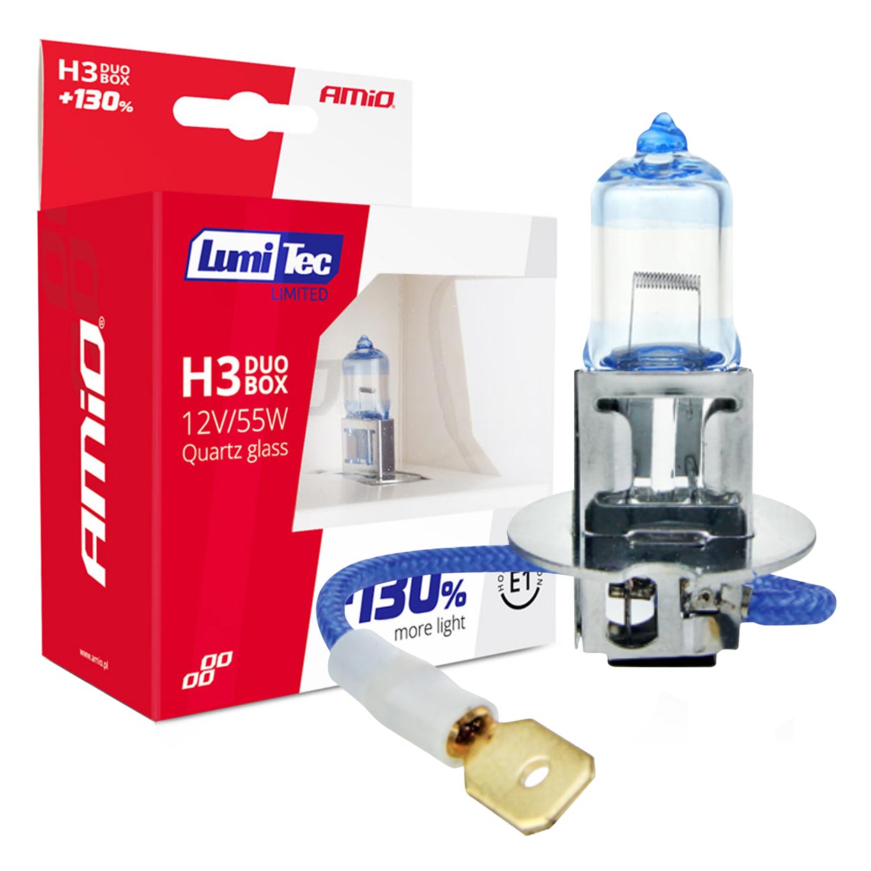 Εικόνα 1 από 5 — Amio – Λάμπες Αλογόνου H3 12V 55W PK22s Lumitec Limited +130% έως 40m με λευκό φως 4300K για βελτιωμένη ορατότητα και ασφαλή οδήγηση με έγκριση E1 – 2 Τεμ. (02102/AM)
