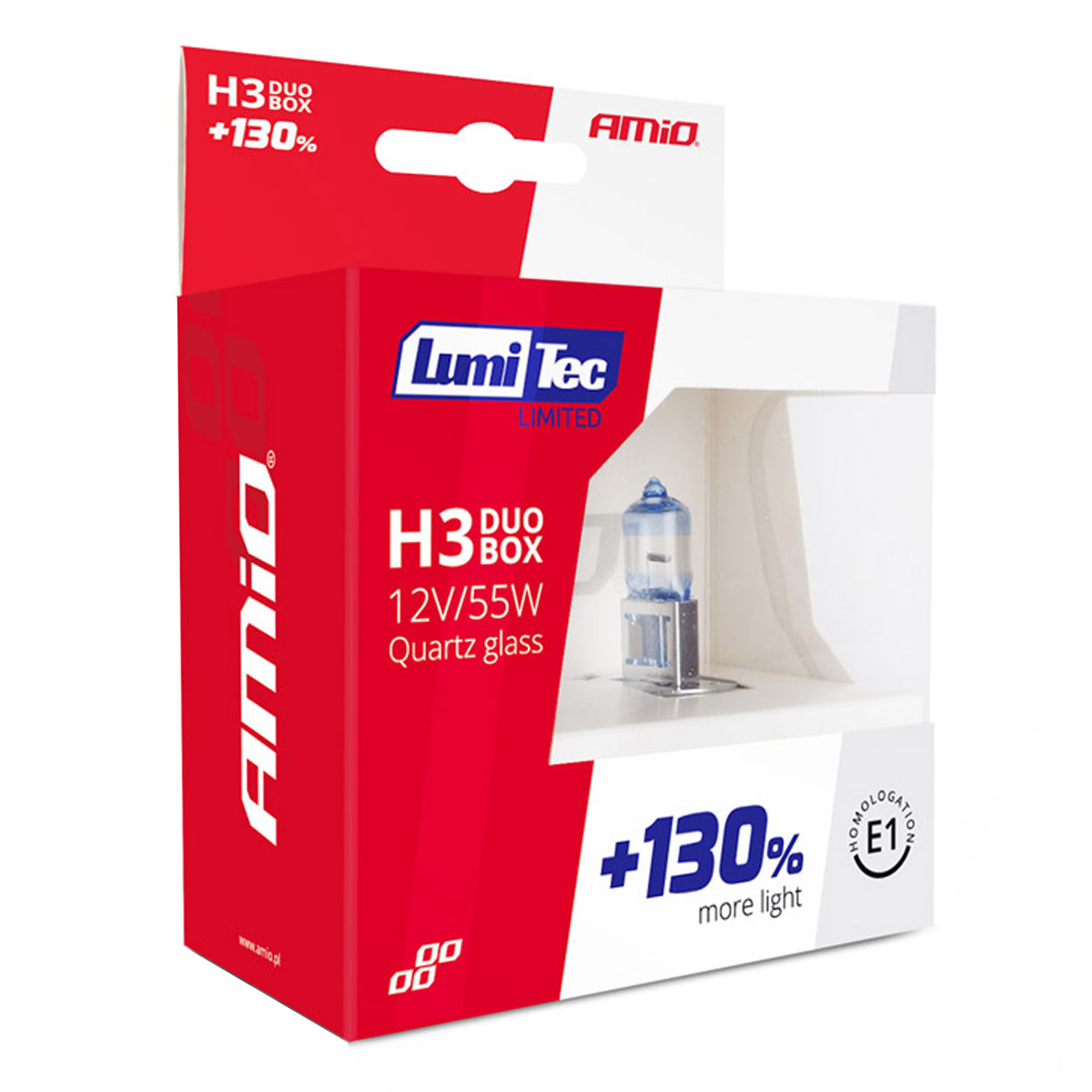 Εικόνα 5 από 5 — Amio – Λάμπες Αλογόνου H3 12V 55W PK22s Lumitec Limited +130% έως 40m με λευκό φως 4300K για βελτιωμένη ορατότητα και ασφαλή οδήγηση με έγκριση E1 – 2 Τεμ. (02102/AM)