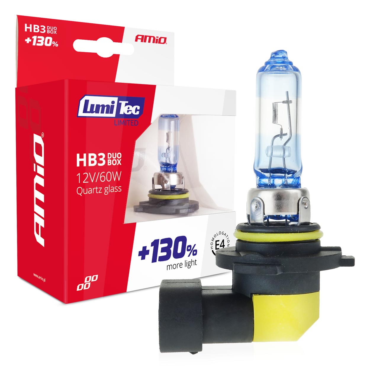 Εικόνα 1 από 3 — Amio – Λάμπες Αλογόνου HB3 9005 12V 60W LumiTec Limited +130% Φως έως 40m για Μεγάλη Σκάλα & Πορείας με Λευκό Φως 4300K και UV Protection για Καθαρό Φωτισμό – 1 Σετ (02103/AM)