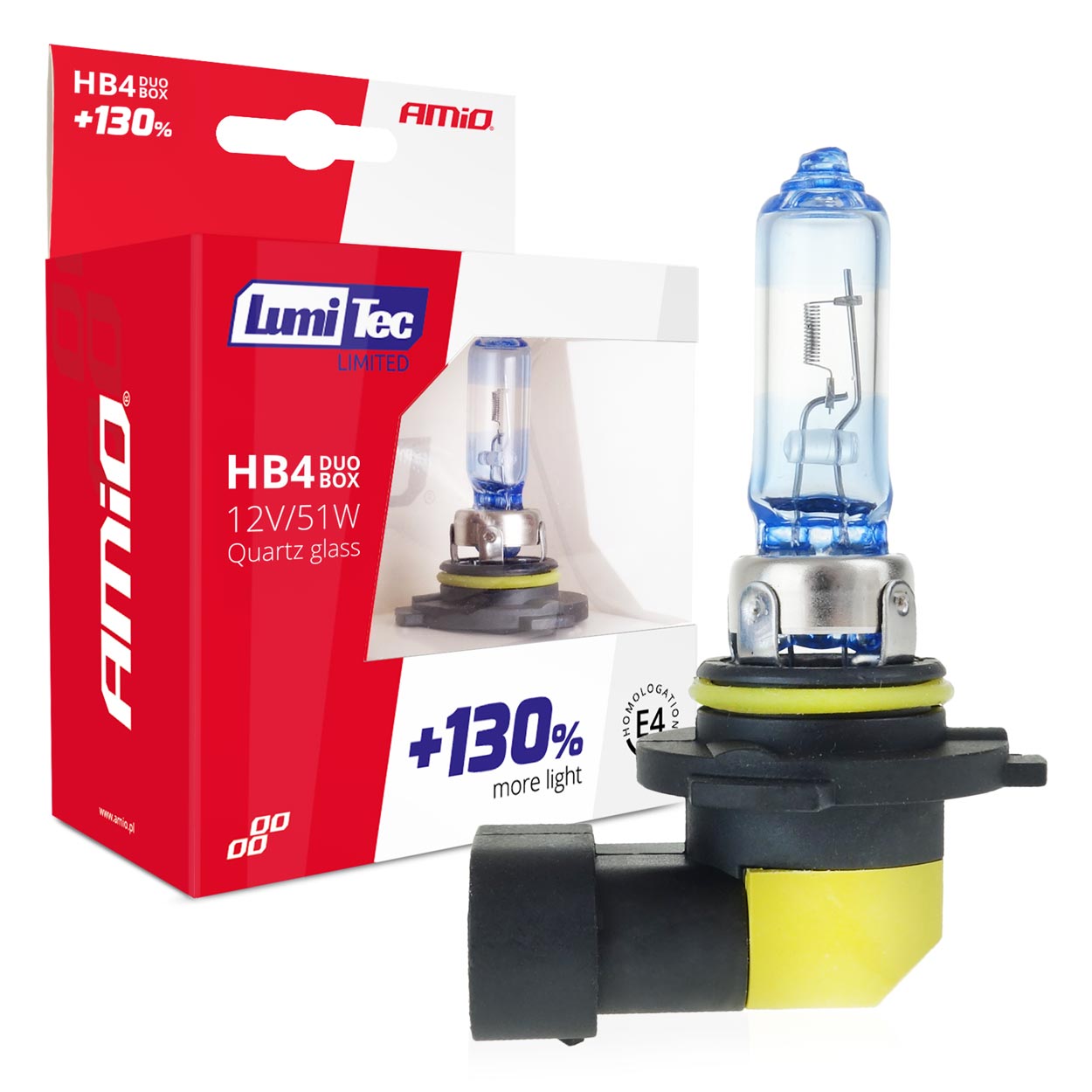 Εικόνα 1 από 3 — Amio – Λάμπες Αλογόνου HB4 9006 12V 51W LumiTec Limited με +130% Φωτεινότητα και Δέσμη έως 40m για Μεσαία & Μεγάλη Σκάλα με Λευκό Φως 4300K και UV Protection – 1 Σετ (02104/AM)