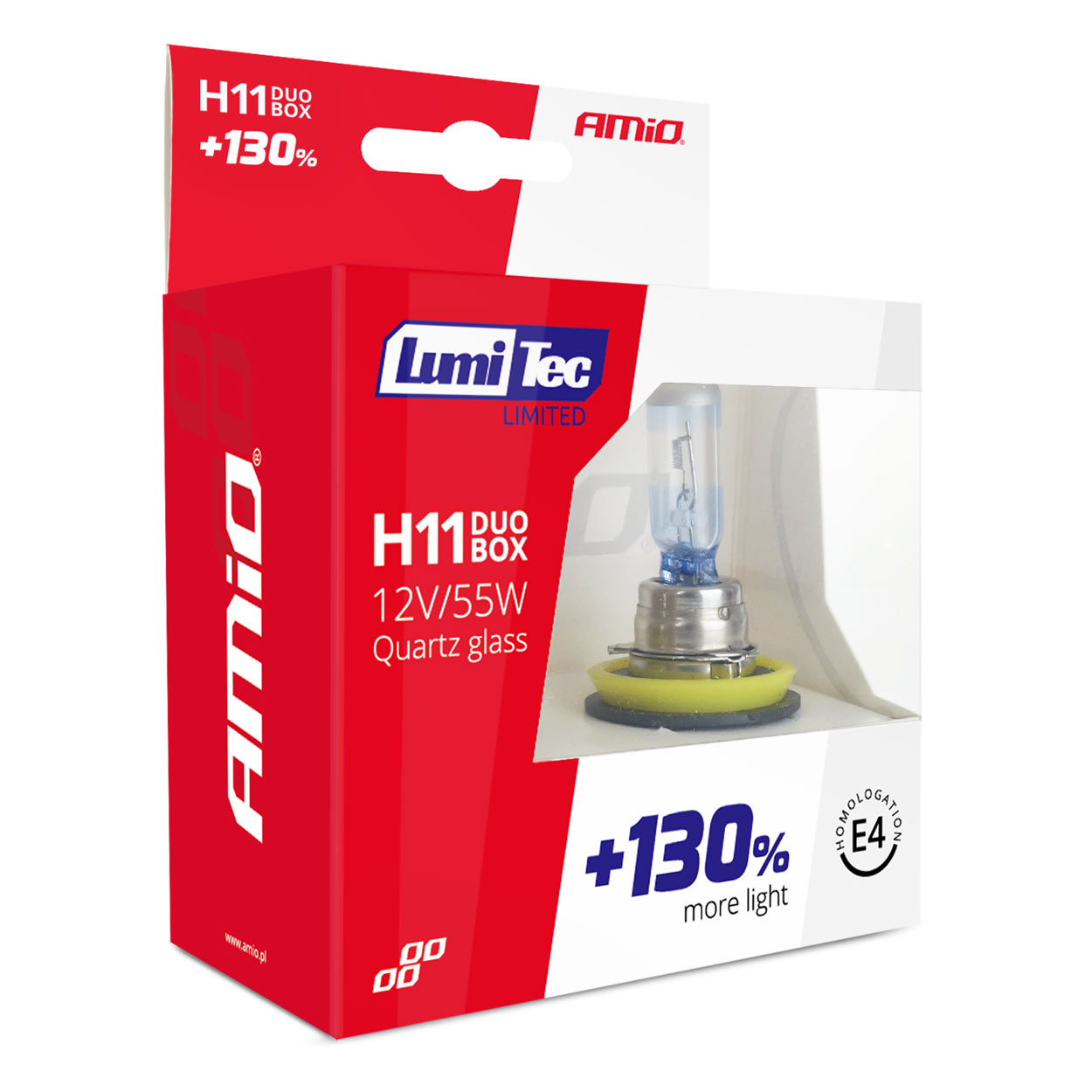 Εικόνα 5 από 5 — Amio – Λάμπες Αλογόνου H11 12V 55W PGJ19-2 LumiTec Limited με +130% Φωτεινότητα και Δέσμη έως 40m για Μεσαία & Μεγάλη Σκάλα με Λευκό Φως 4300K και UV Protection – 1 Σετ (02105/AM)