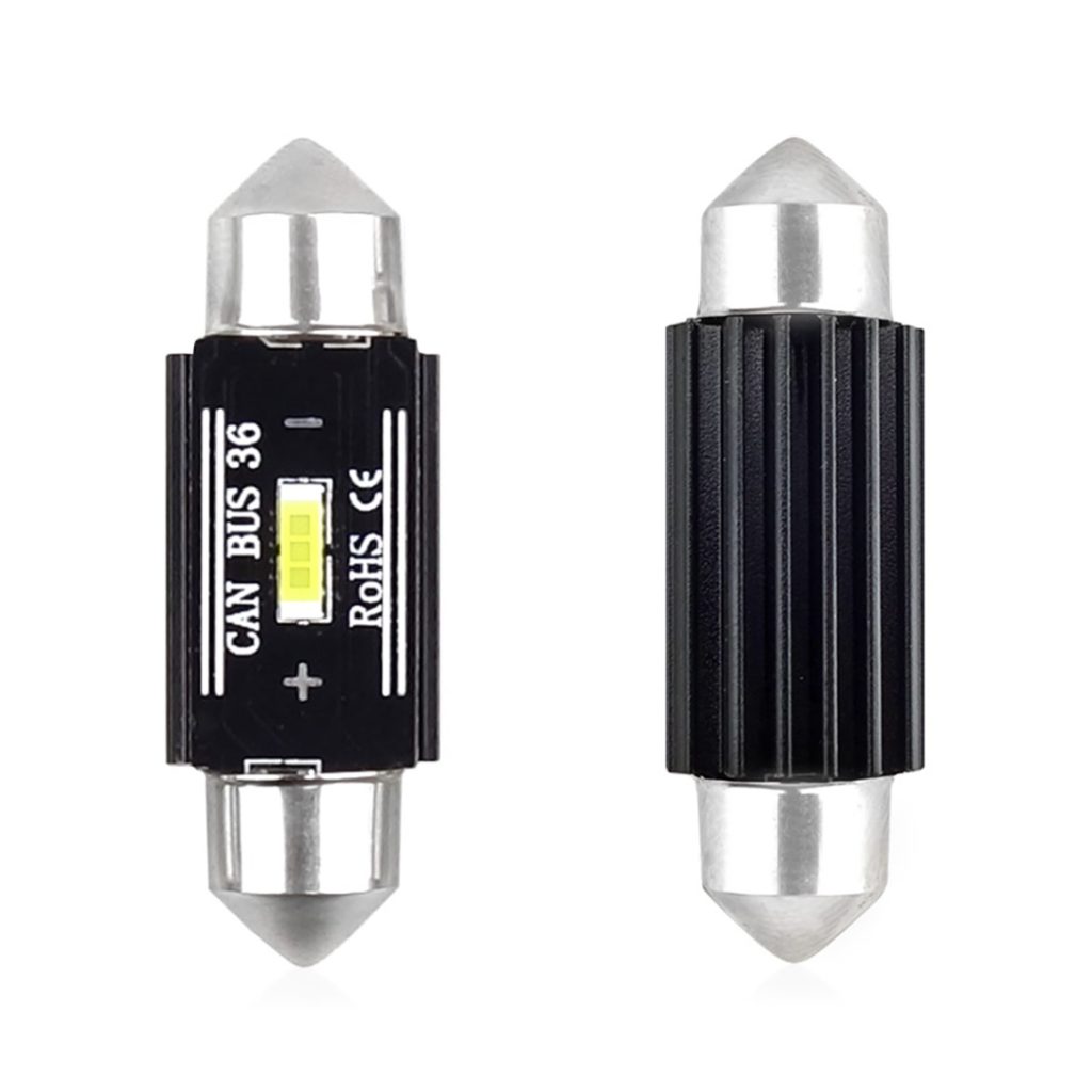 Εικόνα 1 από 2 — Amio – ΛΑΜΠΑΚΙΑ ΠΛΑΦΟΝΙΕΡΑΣ 36mm 12/24V 3,1W 5600K 1LED ULTRA BRIGHT CAN-BUS FESTOON (ΛΕΥΚΟ) – 2 ΤΕΜ. (02442/AM)