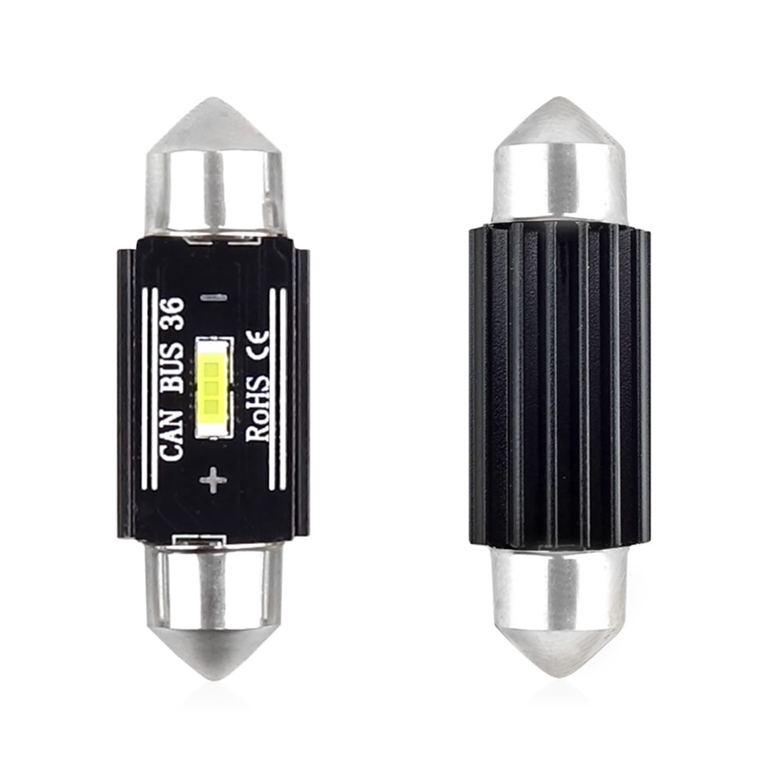 Εικόνα 1 από 2 — Amio – ΛΑΜΠΑΚΙΑ ΠΛΑΦΟΝΙΕΡΑΣ 36mm 12/24V 3,1W 5600K 1LED ULTRA BRIGHT CAN-BUS FESTOON (ΛΕΥΚΟ) – 2 ΤΕΜ. (02442/AM)