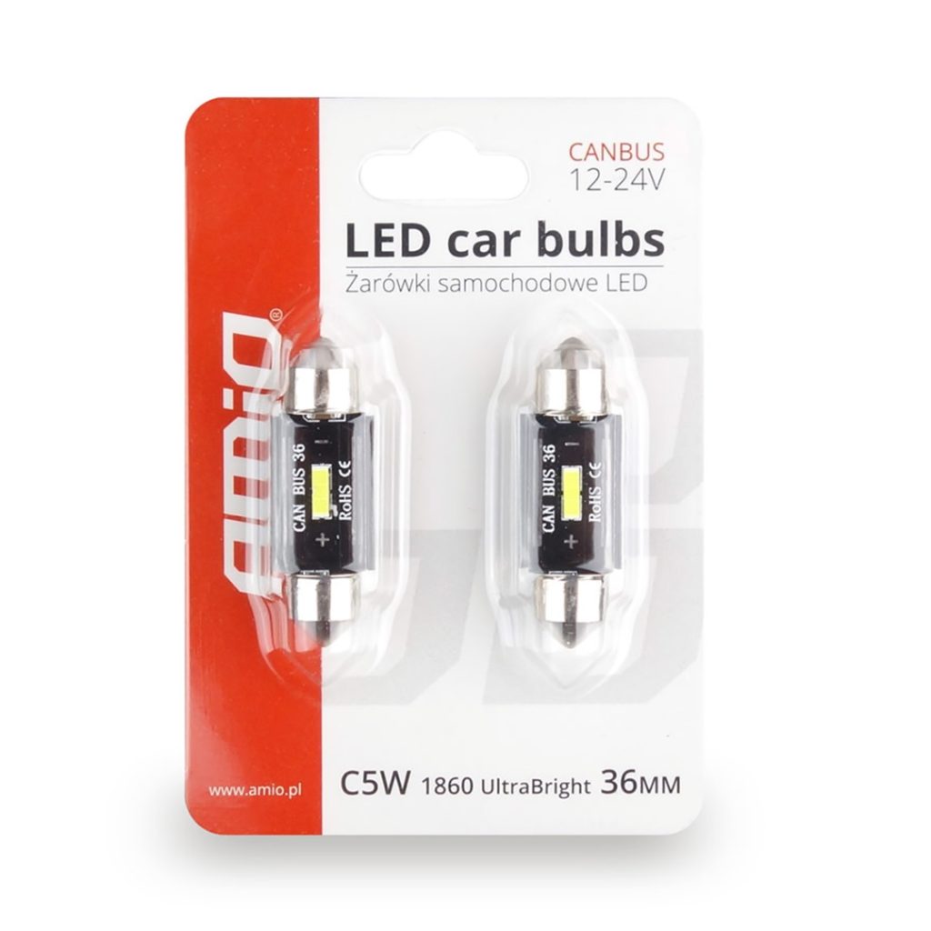 Εικόνα 2 από 2 — Amio – ΛΑΜΠΑΚΙΑ ΠΛΑΦΟΝΙΕΡΑΣ 36mm 12/24V 3,1W 5600K 1LED ULTRA BRIGHT CAN-BUS FESTOON (ΛΕΥΚΟ) – 2 ΤΕΜ. (02442/AM)