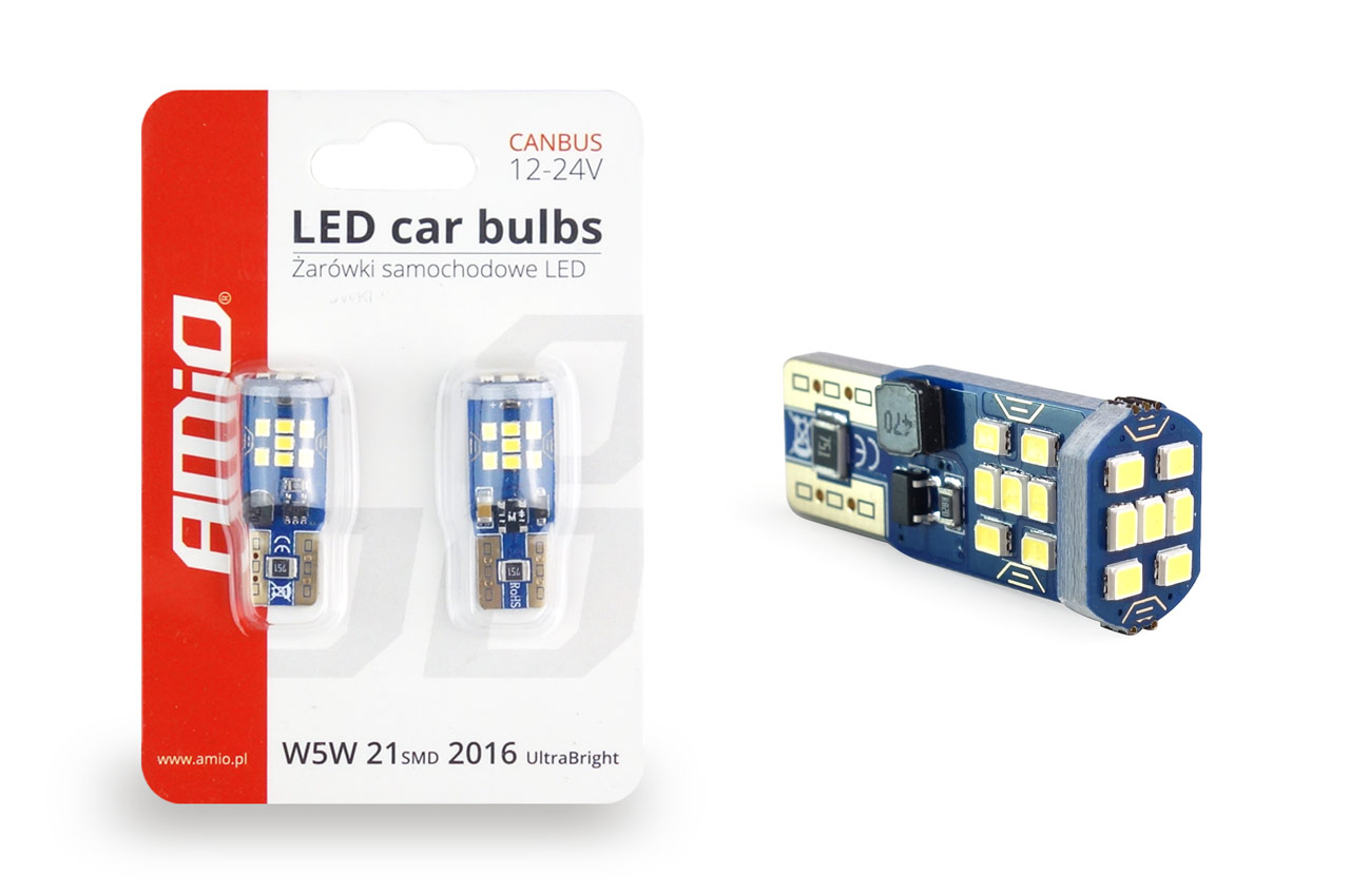 Εικόνα 3 από 3 — Amio – T10 W5W 12/24V LED 21xSMD ULTRABRIGHT 2016 CAN-BUS ΛΕΥΚΟ 2ΤΕΜ. (02445/AM)