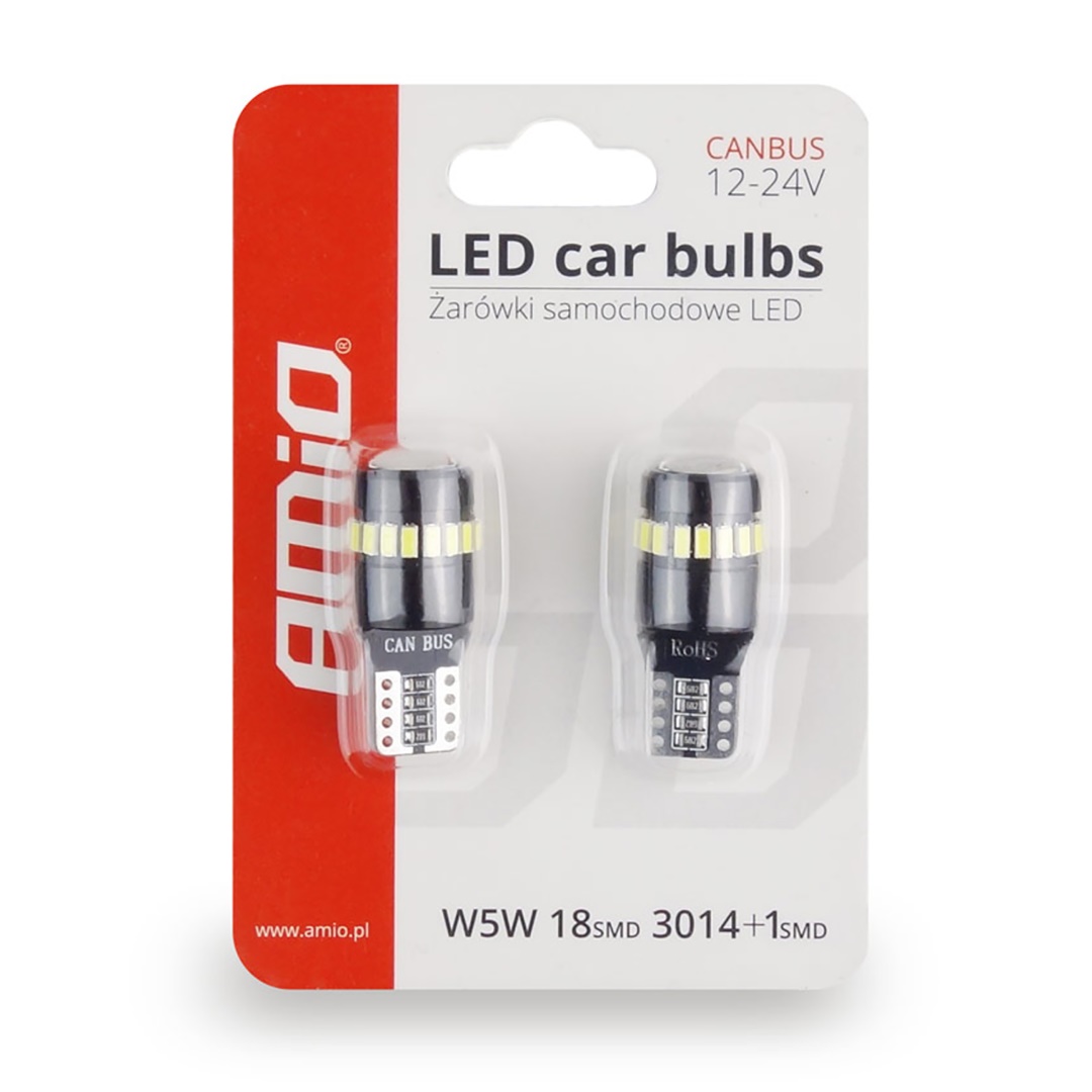 Εικόνα 3 από 3 — Amio – T10 W5W 12/24V CAN-BUS LED 18xSMD3014 +1xSMD ΛΕΥΚΟ 2ΤΕΜ. (02446/AM)