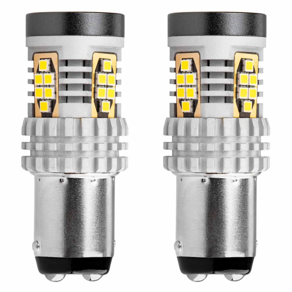 Εικόνα 1 από 4 — Amio – ΛΑΜΠΑΚΙΑ ΔΙΠΟΛΙΚΑ LED ΛΕΥΚΑ CAN-BUS P21/5w BAY15D 12/24V 24xSMD 3020 – 2 TEM. (02798/AM)