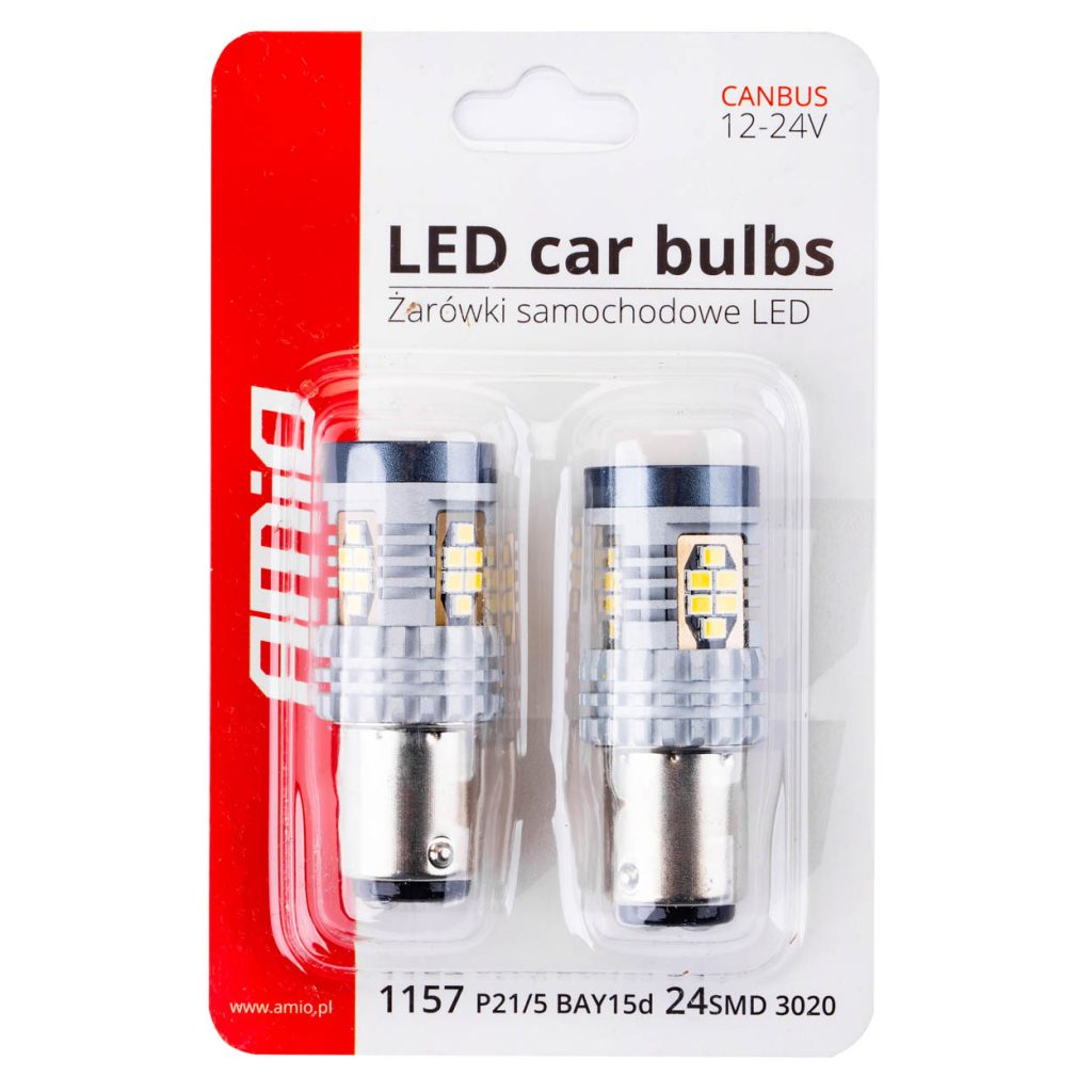 Εικόνα 4 από 4 — Amio – ΛΑΜΠΑΚΙΑ ΔΙΠΟΛΙΚΑ LED ΛΕΥΚΑ CAN-BUS P21/5w BAY15D 12/24V 24xSMD 3020 – 2 TEM. (02798/AM)