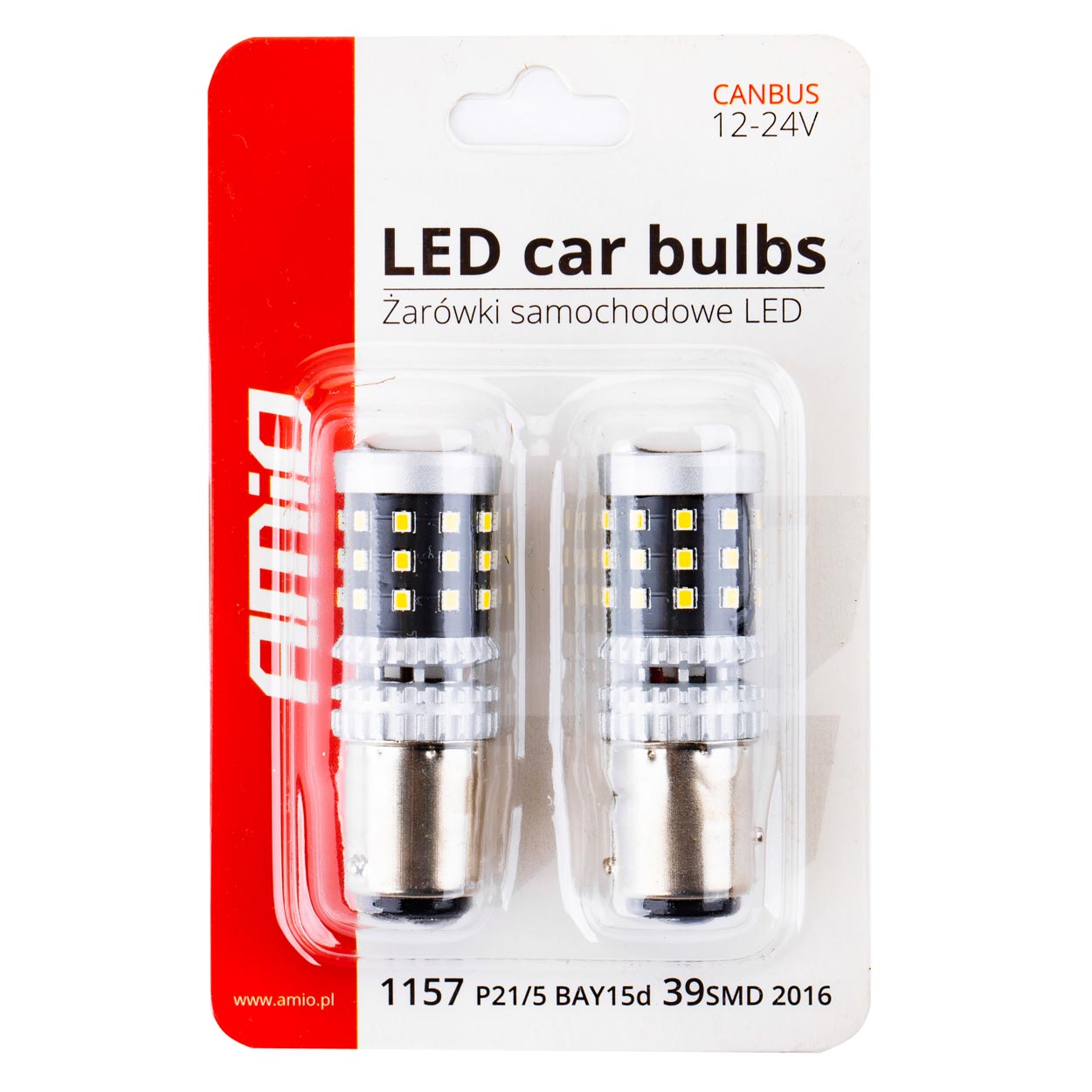 Εικόνα 4 από 4 — Amio – ΛΑΜΠΑΚΙΑ ΔΙΠΟΛΙΚΑ LED ΛΕΥΚΑ CAN-BUS P21/5w BAY15D 12/24V 39xSMD 2016 – 2 TEM. (02800/AM)
