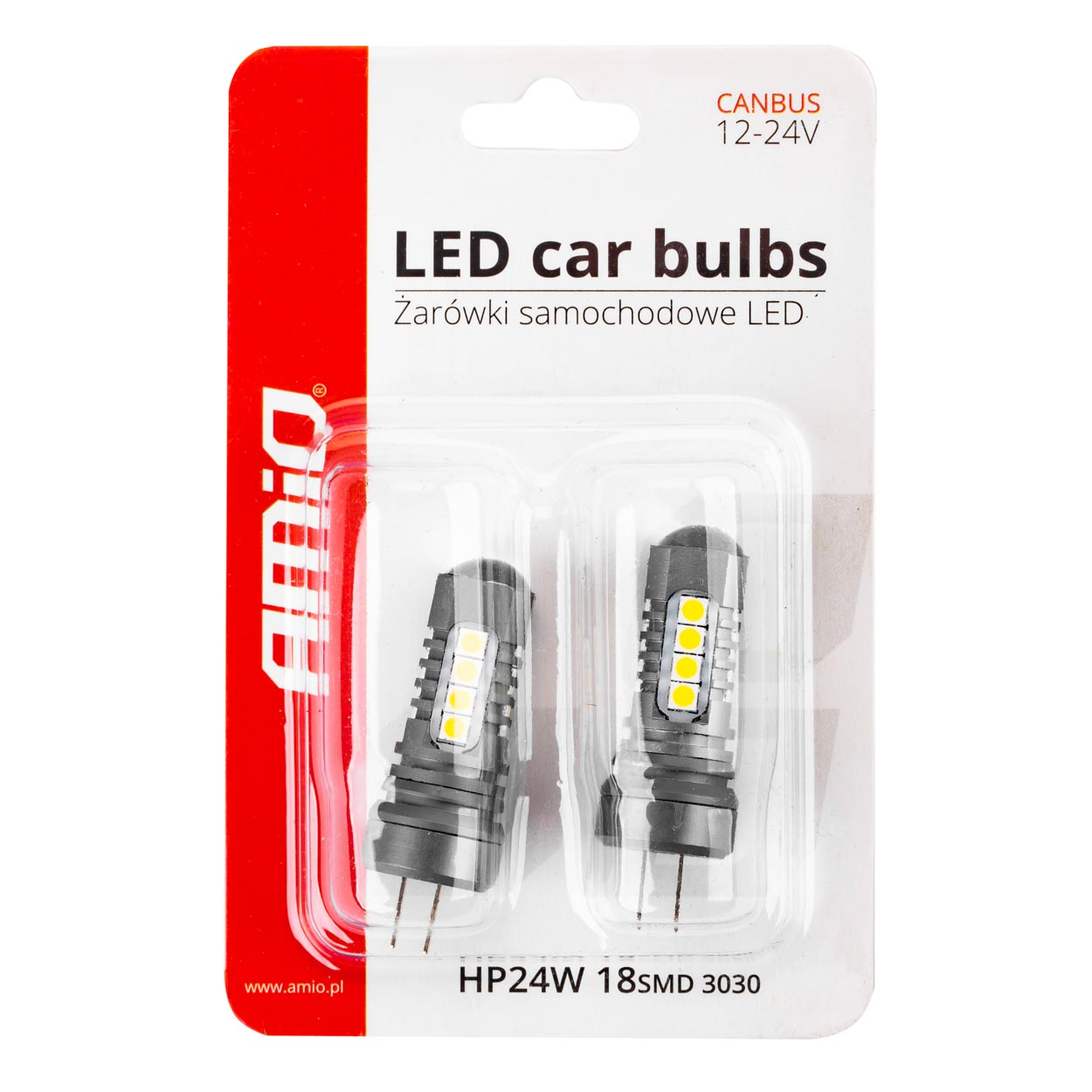 Εικόνα 3 από 3 — Amio – ΛΑΜΠΑΚΙΑ HP24W 12/24V 18xSMD 3030 LED ΛΕΥΚΑ CAN-BUS – 2 TEM. (02803/AM)