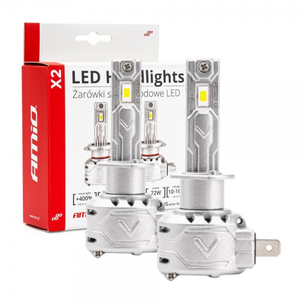 Εικόνα 1 από 4 — Amio – ΛΑΜΠΕΣ H1 LED CAN BUS X2 SERIES ΜΕ ΑΝΕΜΙΣΤΗΡΑΚΙ H1 10-16V 72W 6.500K 7.920lm +400% – 2 TEM. (02970/AM)