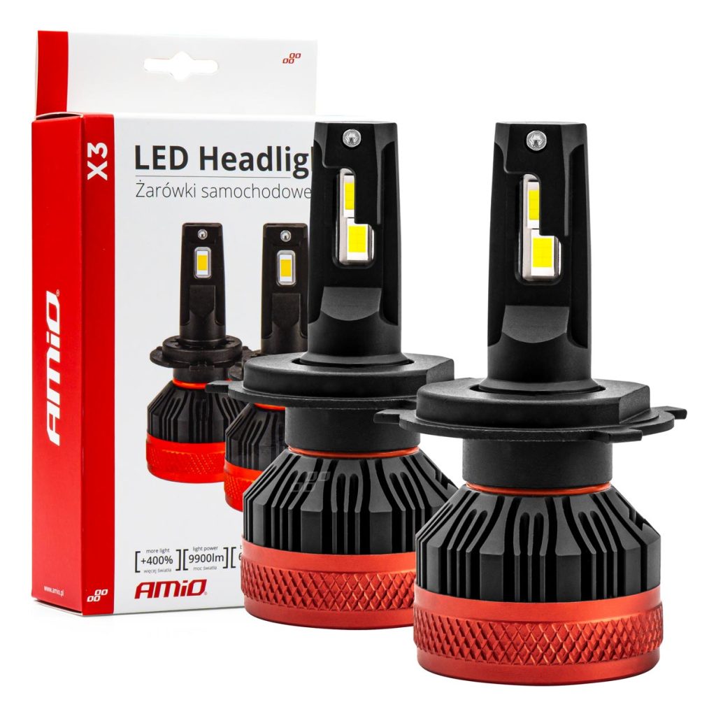 Εικόνα 1 από 8 — Amio – ΛΑΜΠΕΣ LED H4 10-16V 90W 6.500K 9900lm CAN BUS (ME ΑΝΕΜΙΣΤΗΡΑΚΙ) X3 SERIES – 2ΤΕΜ. (02979/AM)