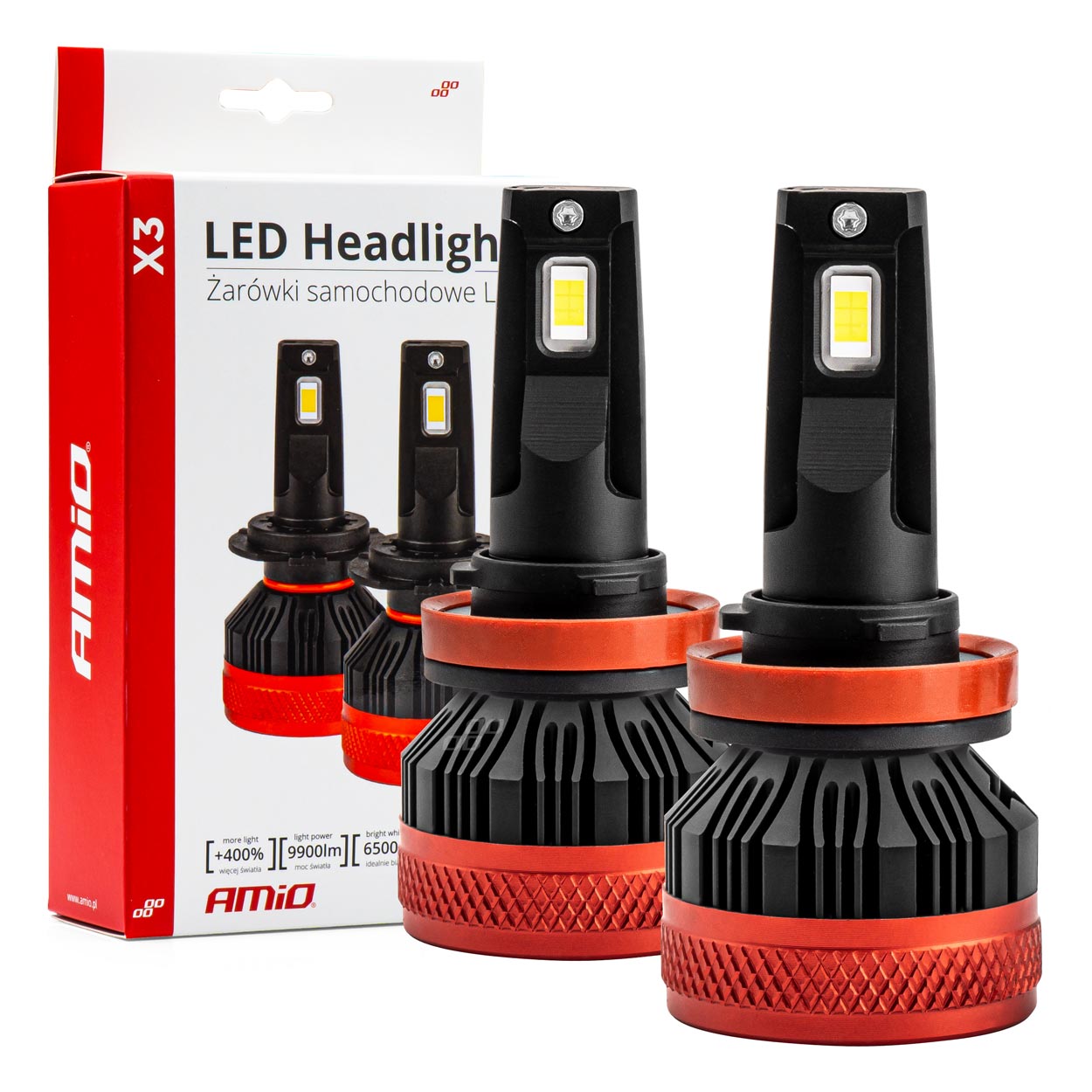 Εικόνα 1 από 7 — Amio – ΛΑΜΠΕΣ LED CAN-BUS H8/9/11 9>16V 90W 6.500K 9900lm (ΜΕ ΑΝΕΜΙΣΤΗΡΑΚΙ) X3 SERIES – 2 Τεμ. (02981/AM)