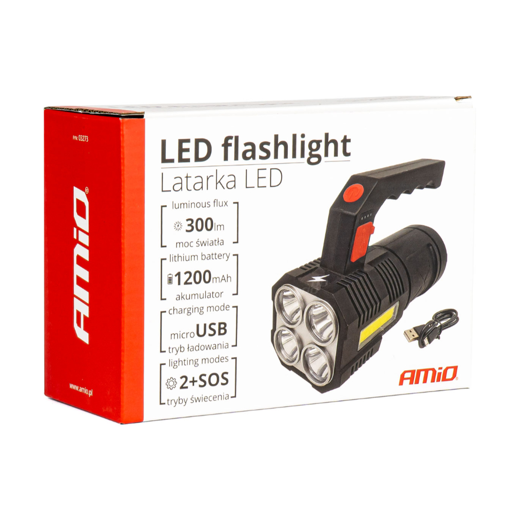 Εικόνα 5 από 5 — Amio – ΦΑΚΟΣ ΧΕΙΡΟΣ 4LED+1COB 1.200mAh 300lm microUSB ΕΠΑΝΑΦΟΡΤΙΖΟΜΕΝΟΣ – 1 TEM. (03273/AM)