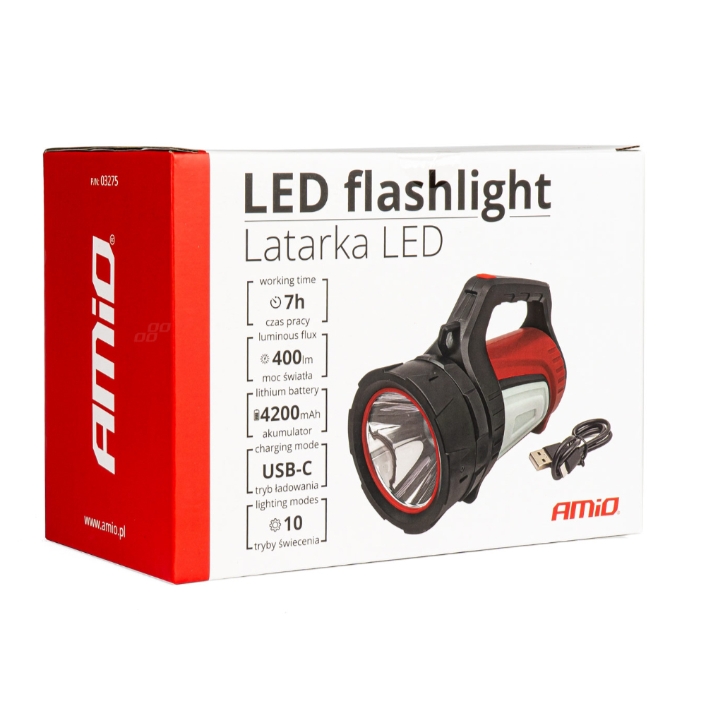 Εικόνα 6 από 6 — Amio – ΦΑΚΟΣ ΧΕΙΡΟΣ LED 4.200mAh 400lm USB-C ΕΠΑΝΑΦΟΡΤΙΖΟΜΕΝΟΣ​​ – 1 TEM. (03275/AM)