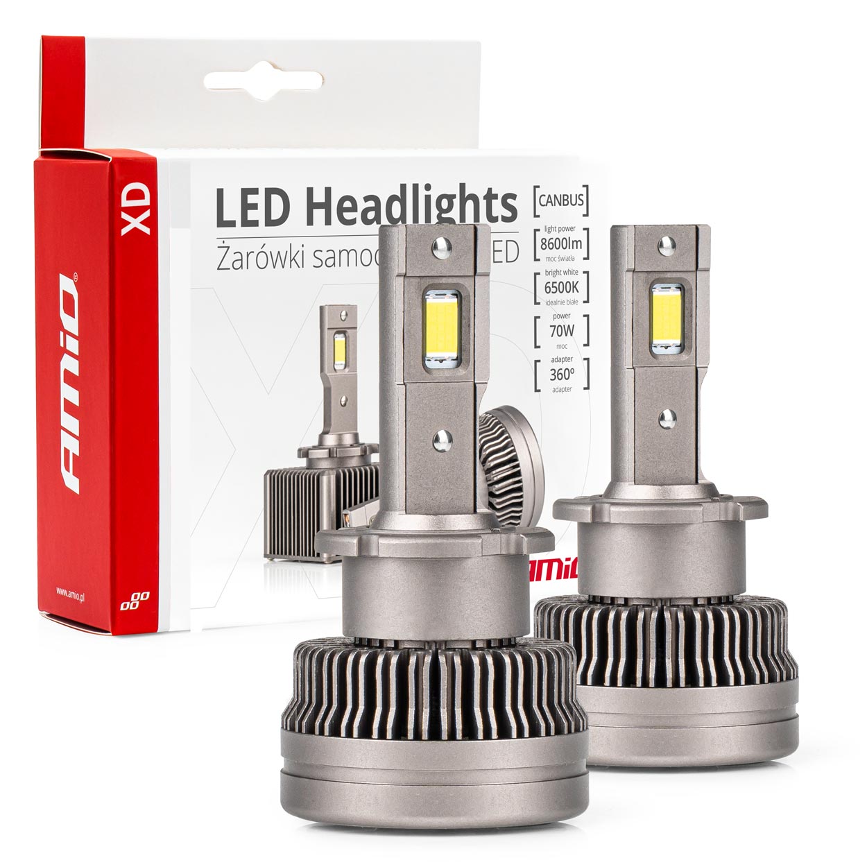 Εικόνα 1 από 7 — Amio – ΛΑΜΠΕΣ LED D4S/D4R 9>16V 70W 6.500K 8600lm (ΜΕ ΨΥΚΤΡΑ) XD SERIES – 2 ΤΕΜ. (03313/AM)