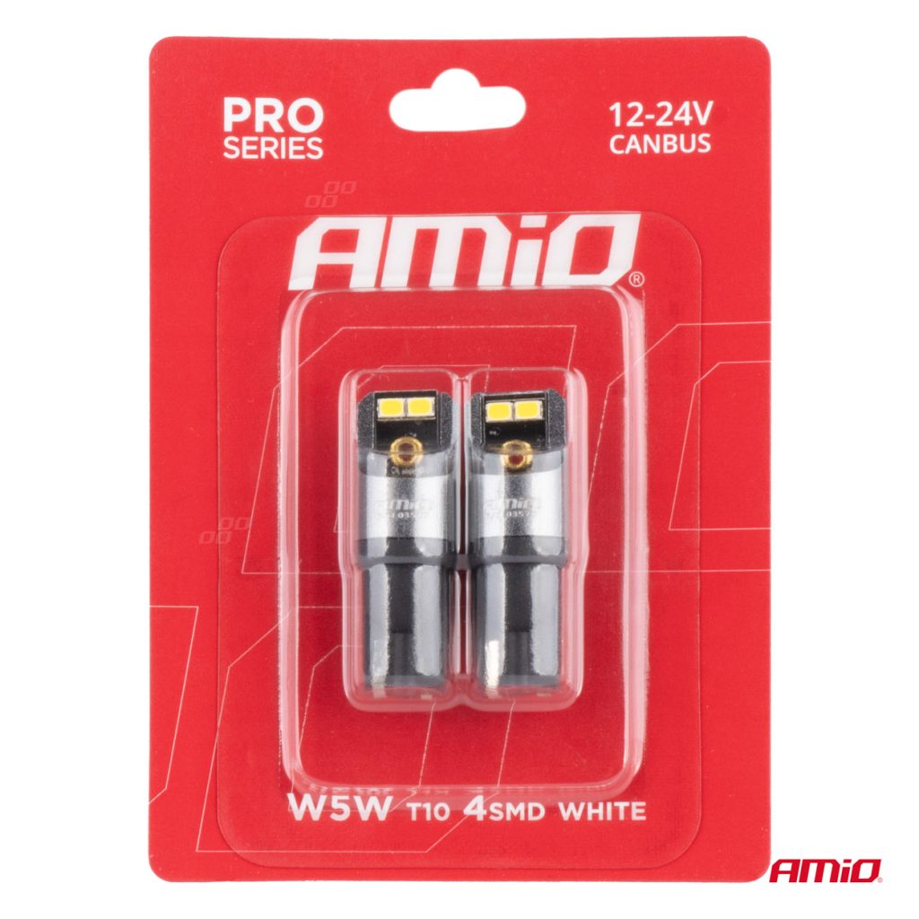 Εικόνα 4 από 4 — Amio – ΛΑΜΠΑΚΙΑ T10 W5W 12/24V 6.000K 4xSMD LED CAN-BUS ΛΕΥΚΟ 2016 PRO SERIES – 2 Τεμ. (03577/AM)
