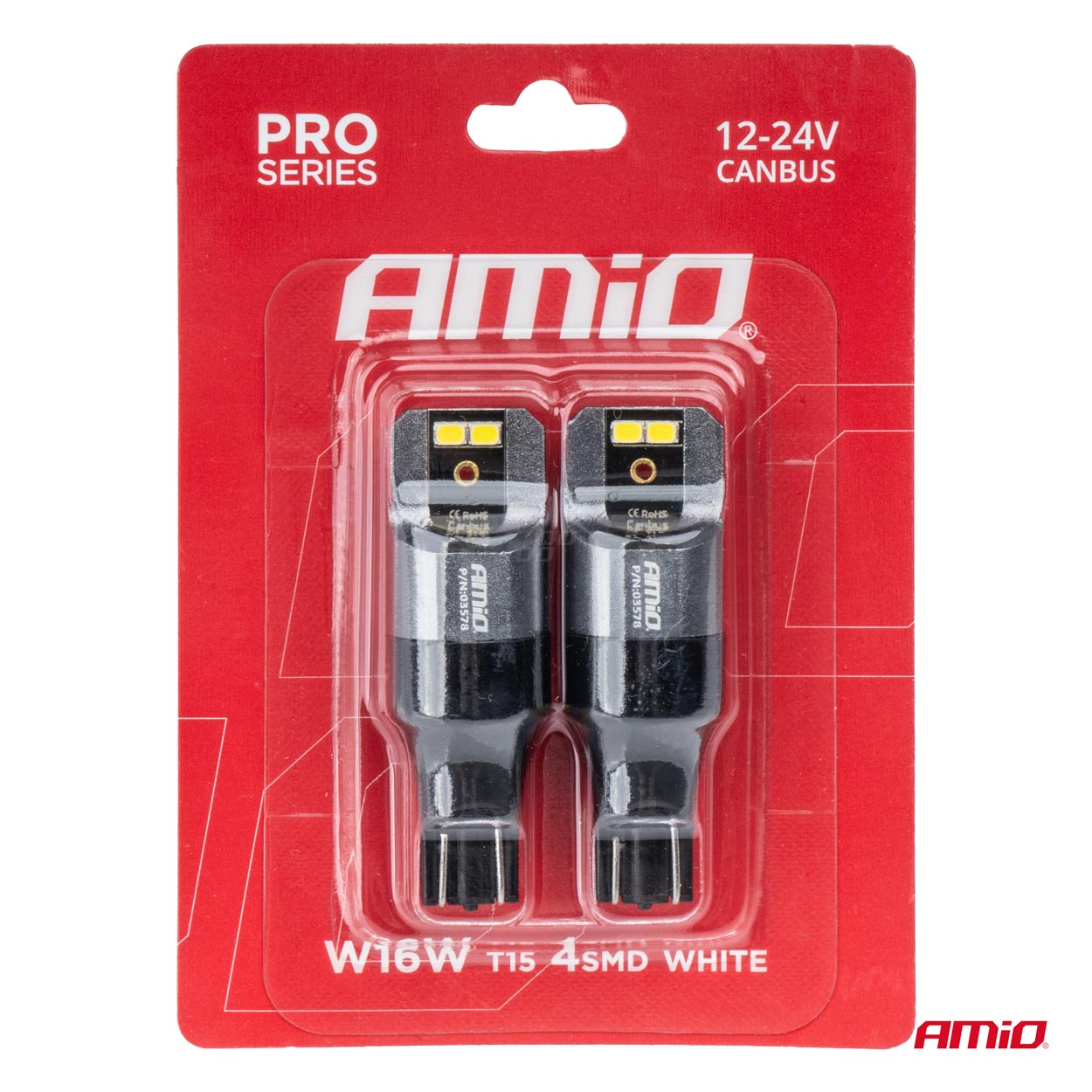 Εικόνα 3 από 3 — Amio – ΛΑΜΠΑΚΙΑ T15 W16W 12/24V 6.000K 4xSMD LED CAN-BUS ΛΕΥΚΟ 2016 PRO SERIES – 2 Τεμ. (03578/AM)