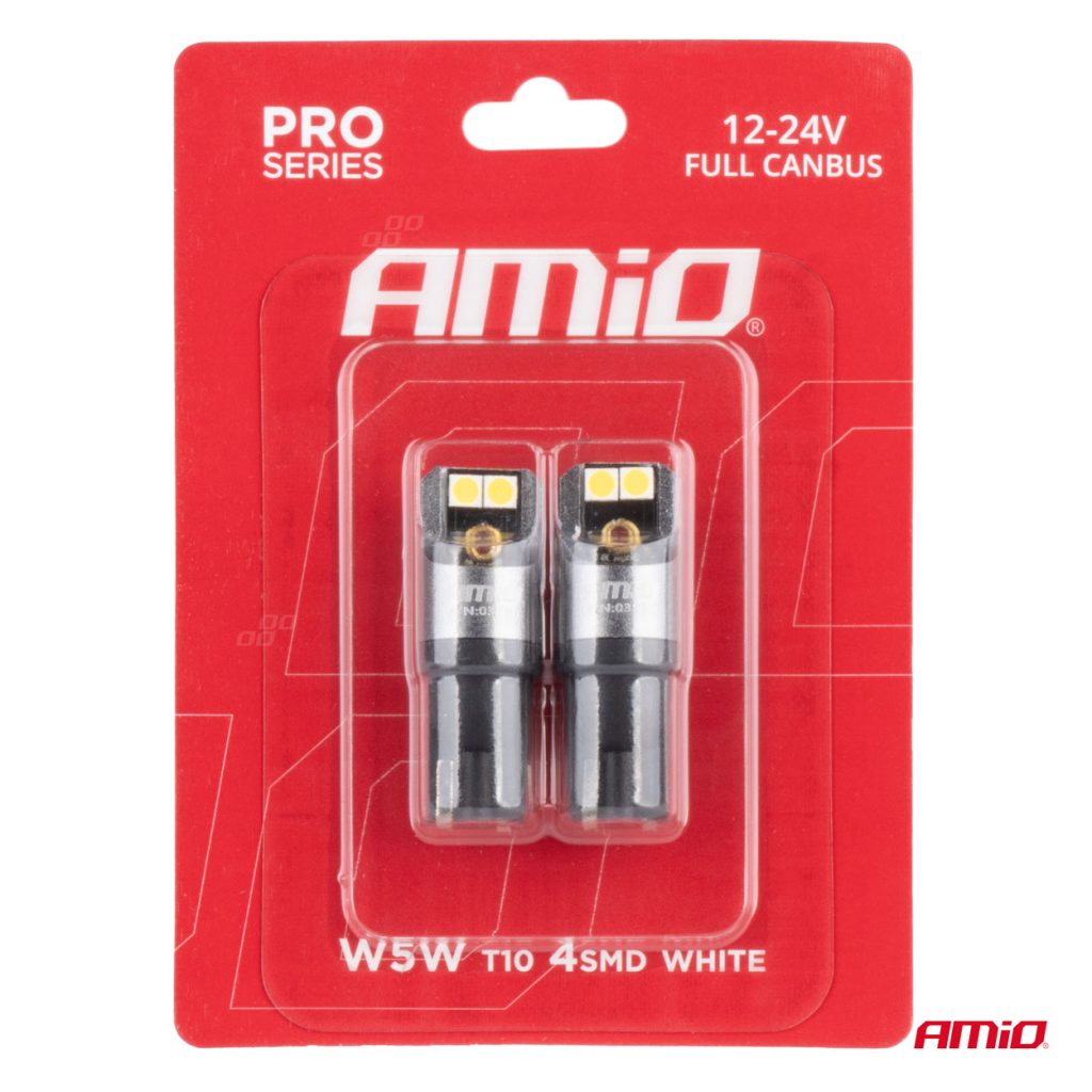 Εικόνα 4 από 4 — Amio – ΛΑΜΠΑΚΙΑ T10 W5W 12/24V 6.000K 4xSMD LED FULL CAN-BUS ΛΕΥΚΟ 3030 PRO SERIES – 2 Τεμ. (03580/AM)