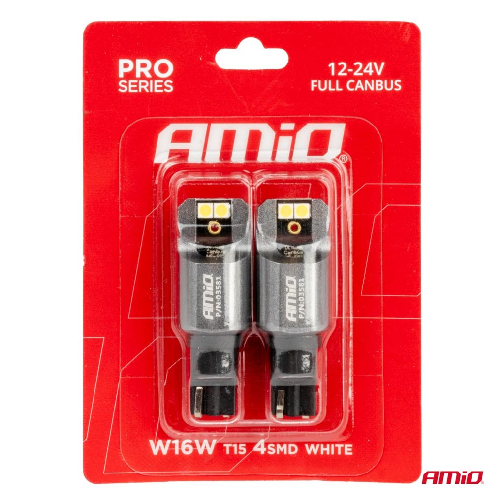 Εικόνα 4 από 4 — Amio – ΛΑΜΠΕΣ T15 W16W 12/24V 6.000K 4xSMD LED FULL CAN-BUS ΛΕΥΚΟ 3030 PRO SERIES – 2 ΤΕΜ. (03581/AM)