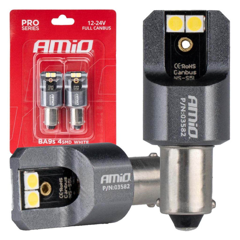 Εικόνα 1 από 4 — Amio – ΛΑΜΠΕΣ T4W BA9s 12/24V 6.000K 4xSMD LED FULL CAN-BUS ΛΕΥΚΟ 3030 PRO SERIES – 2 ΤΕΜ. (03582/AM)